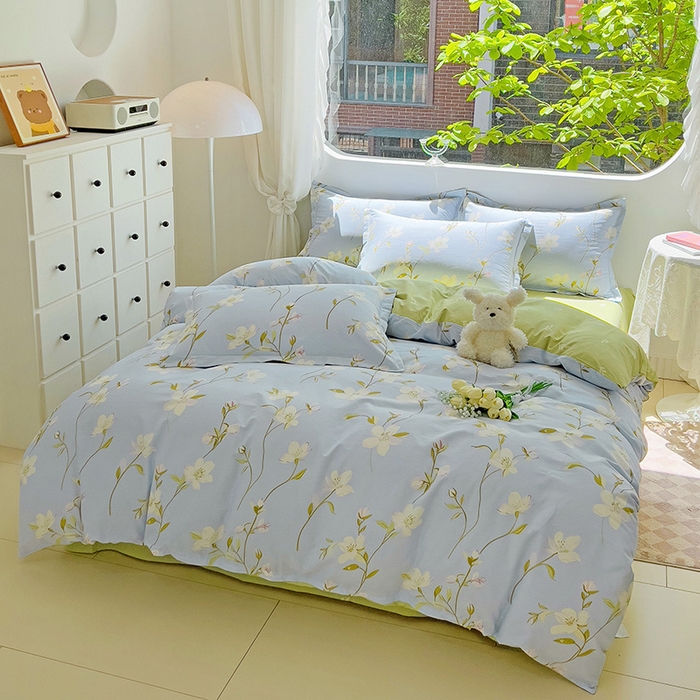 91家纺网 家纺一手货源 找家纺 曲之慕 2026春夏新款全棉纯棉小清新印花系列四件套床单床笠 仲夏