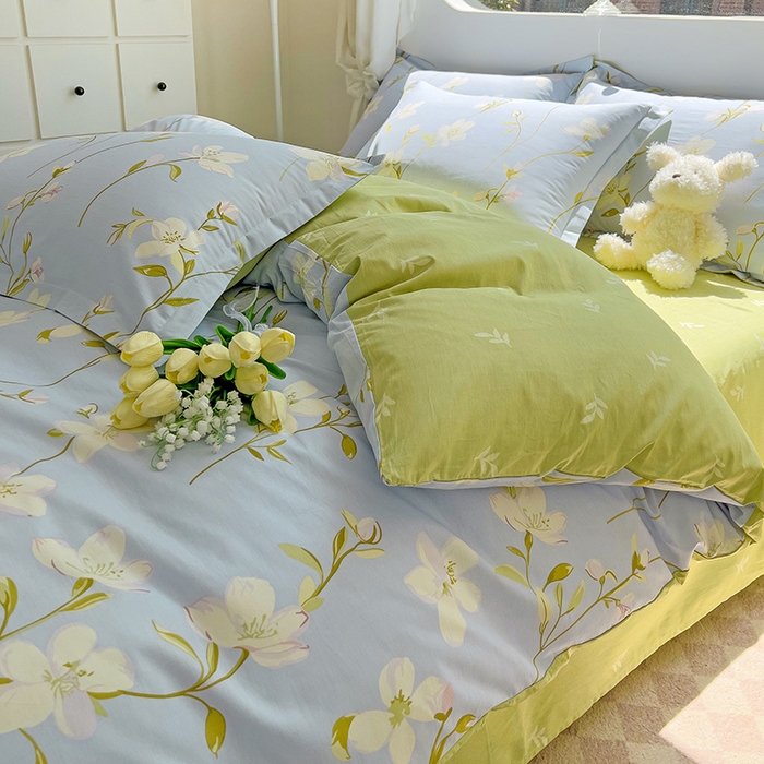 91家纺网 家纺一手货源 找家纺 曲之慕 2026春夏新款全棉纯棉小清新印花系列四件套床单床笠 仲夏