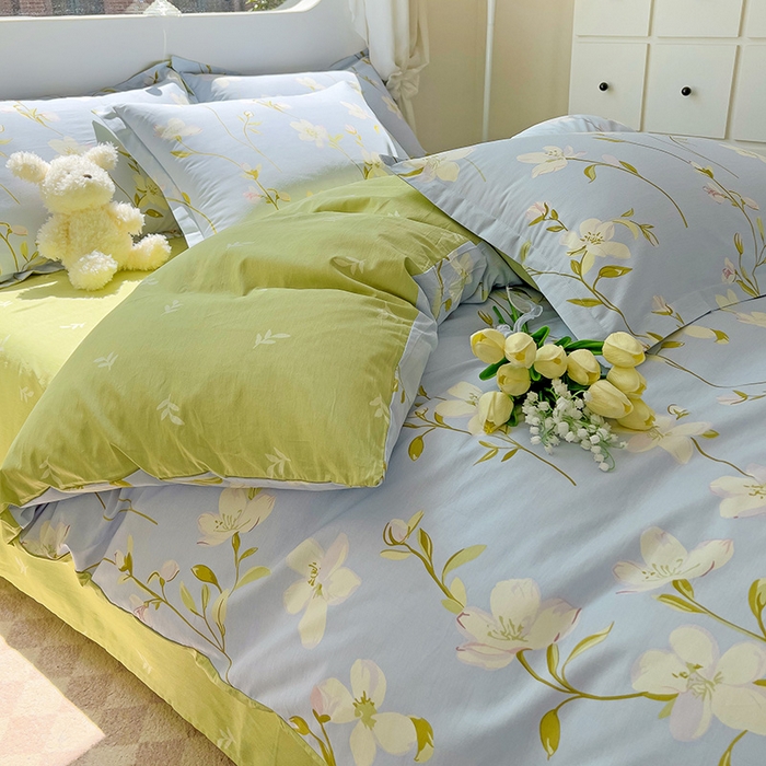 91家纺网 家纺一手货源 找家纺 曲之慕 2026春夏新款全棉纯棉小清新印花系列四件套床单床笠 仲夏