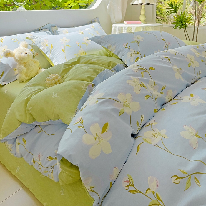 91家纺网 家纺一手货源 找家纺 曲之慕 2026春夏新款全棉纯棉小清新印花系列四件套床单床笠 仲夏