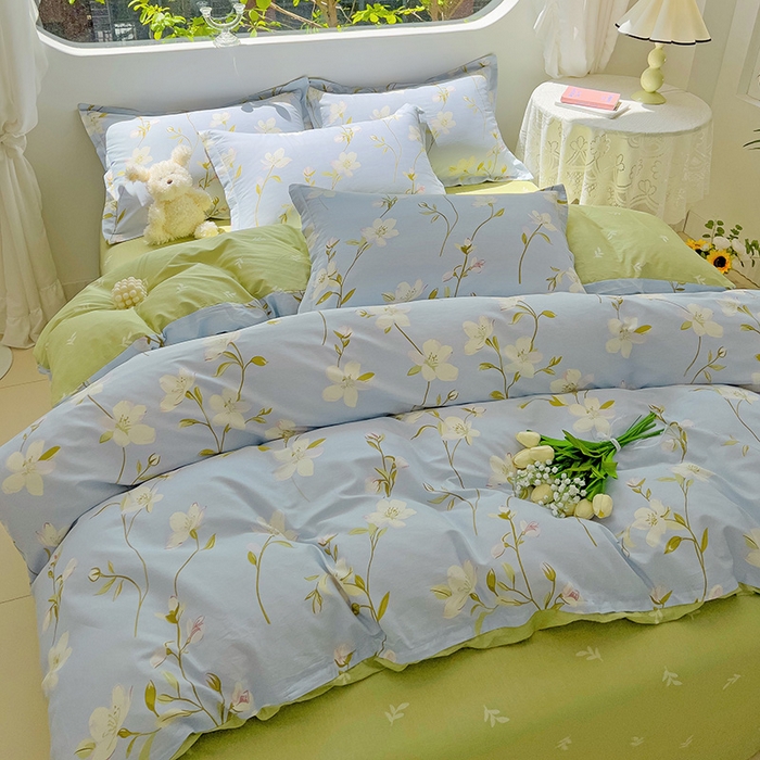 91家纺网 家纺一手货源 找家纺 曲之慕 2026春夏新款全棉纯棉小清新印花系列四件套床单床笠 仲夏