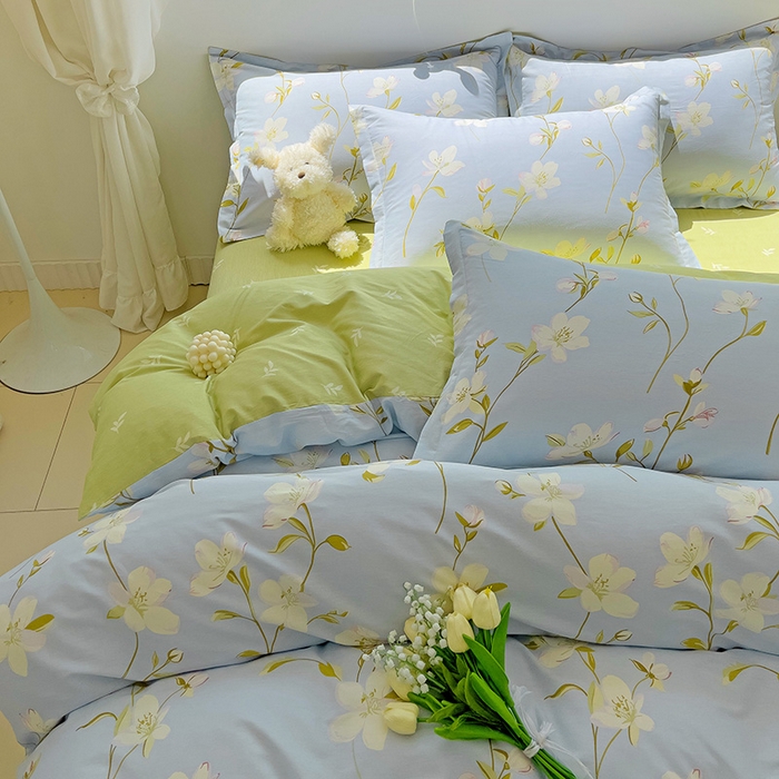 91家纺网 家纺一手货源 找家纺 曲之慕 2026春夏新款全棉纯棉小清新印花系列四件套床单床笠 仲夏