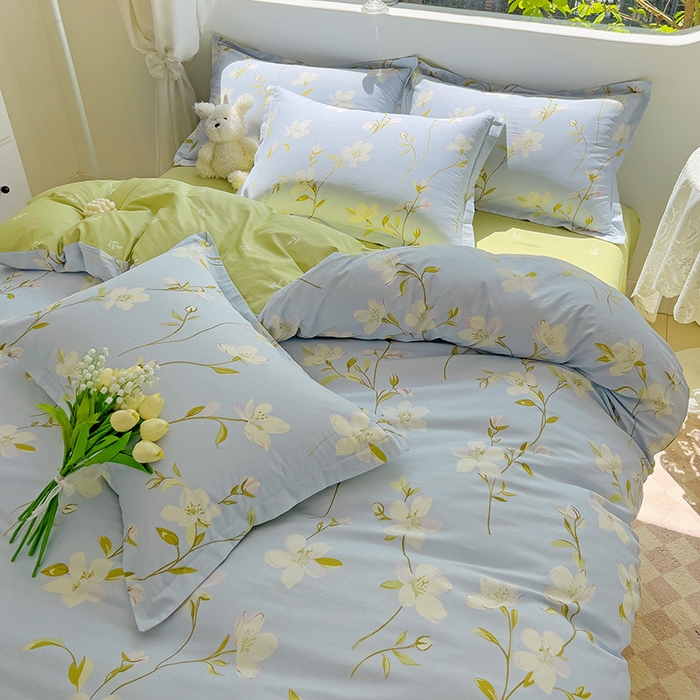 91家纺网 家纺一手货源 找家纺 曲之慕 2026春夏新款全棉纯棉小清新印花系列四件套床单床笠 仲夏