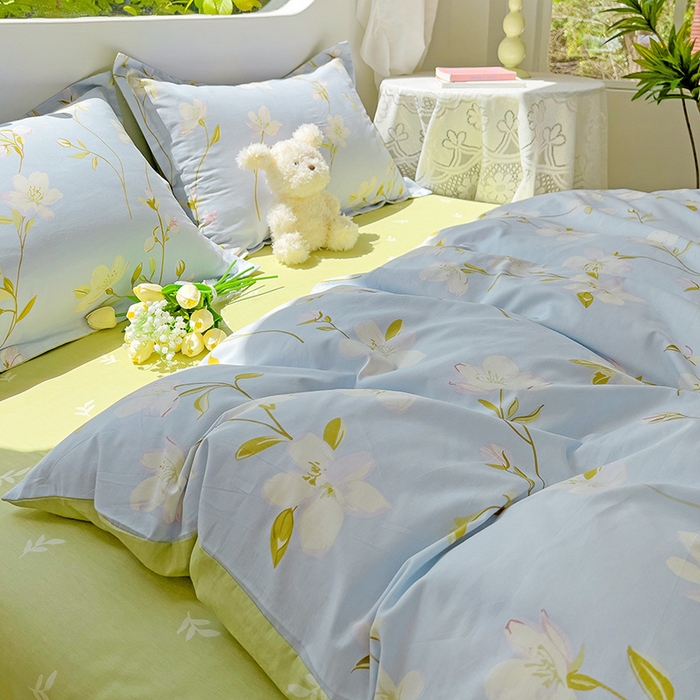 91家纺网 家纺一手货源 找家纺 曲之慕 2026春夏新款全棉纯棉小清新印花系列四件套床单床笠 仲夏