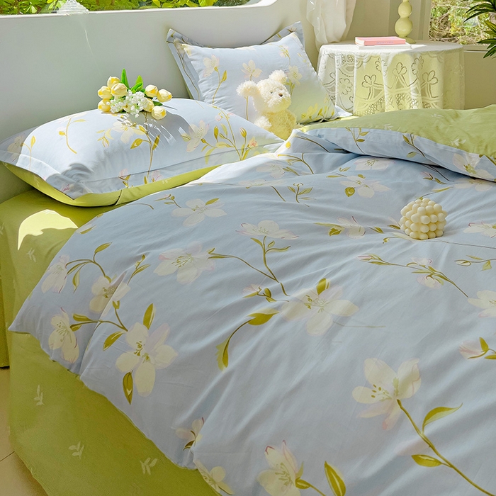 91家纺网 家纺一手货源 找家纺 曲之慕 2026春夏新款全棉纯棉小清新印花系列四件套床单床笠 仲夏