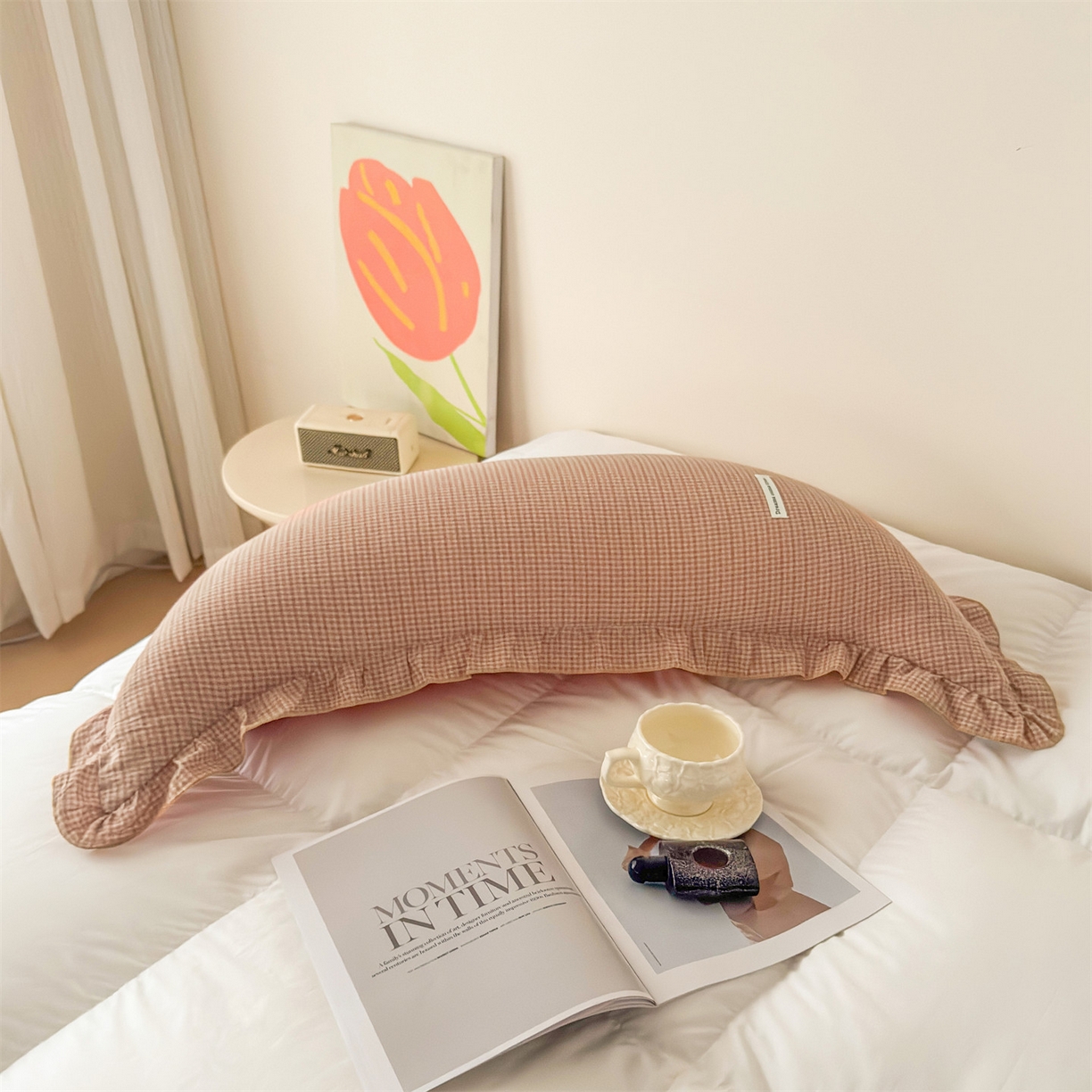 91家纺网 家纺一手货源 找家纺 麦肯锡 2025新款美拉德系列月亮抱枕夹腿抱枕 橘粉【产品图】/对