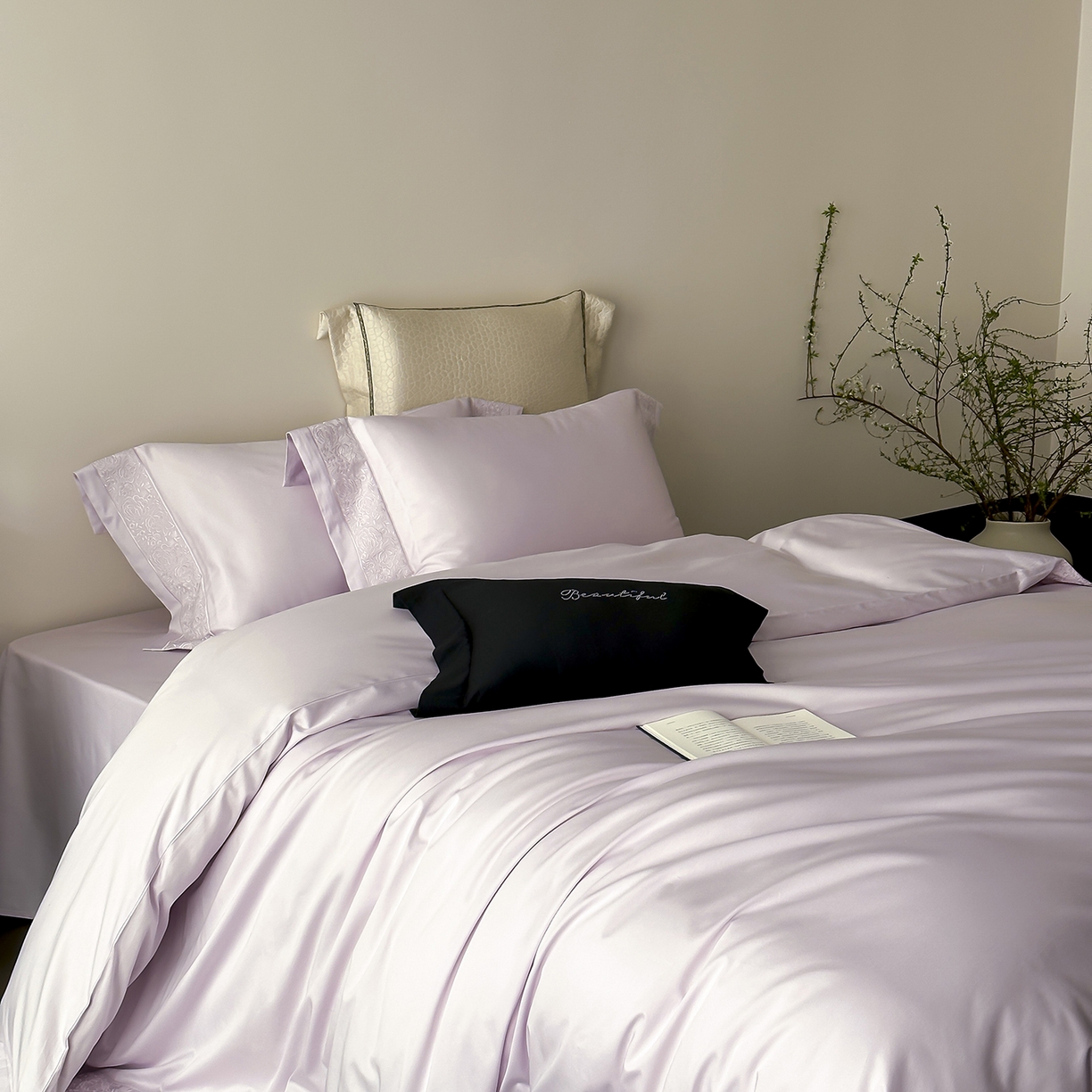 91家纺网 家纺一手货源 找家纺 佳汐蓝家纺 2025新款全棉刺绣花边四件套-妮娅 妮娅-紫色