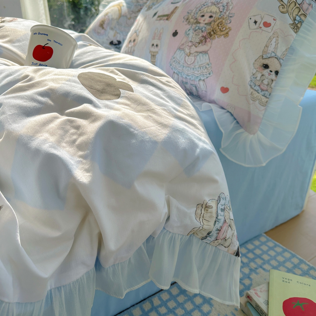 91家纺网 家纺一手货源 找家纺 （总）希诺家居 2025新款纯棉洛丽塔风花边韩版萝莉风奶油风可爱卡通全棉四件套