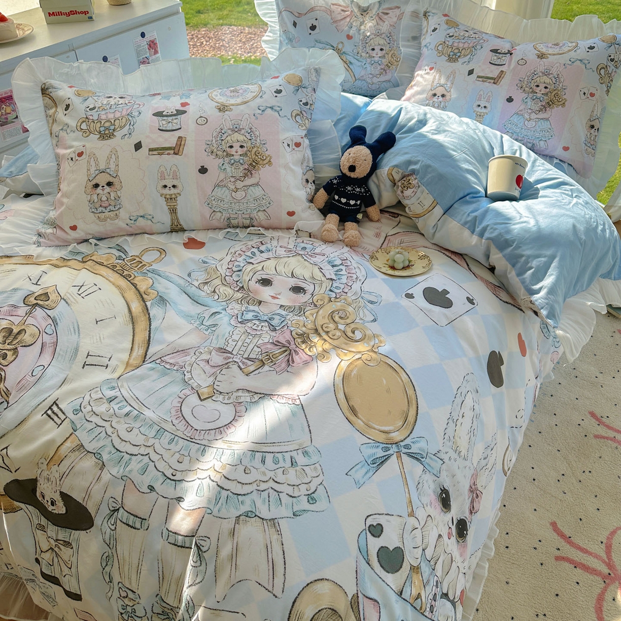 91家纺网 家纺一手货源 找家纺 （总）希诺家居 2025新款纯棉洛丽塔风花边韩版萝莉风奶油风可爱卡通全棉四件套