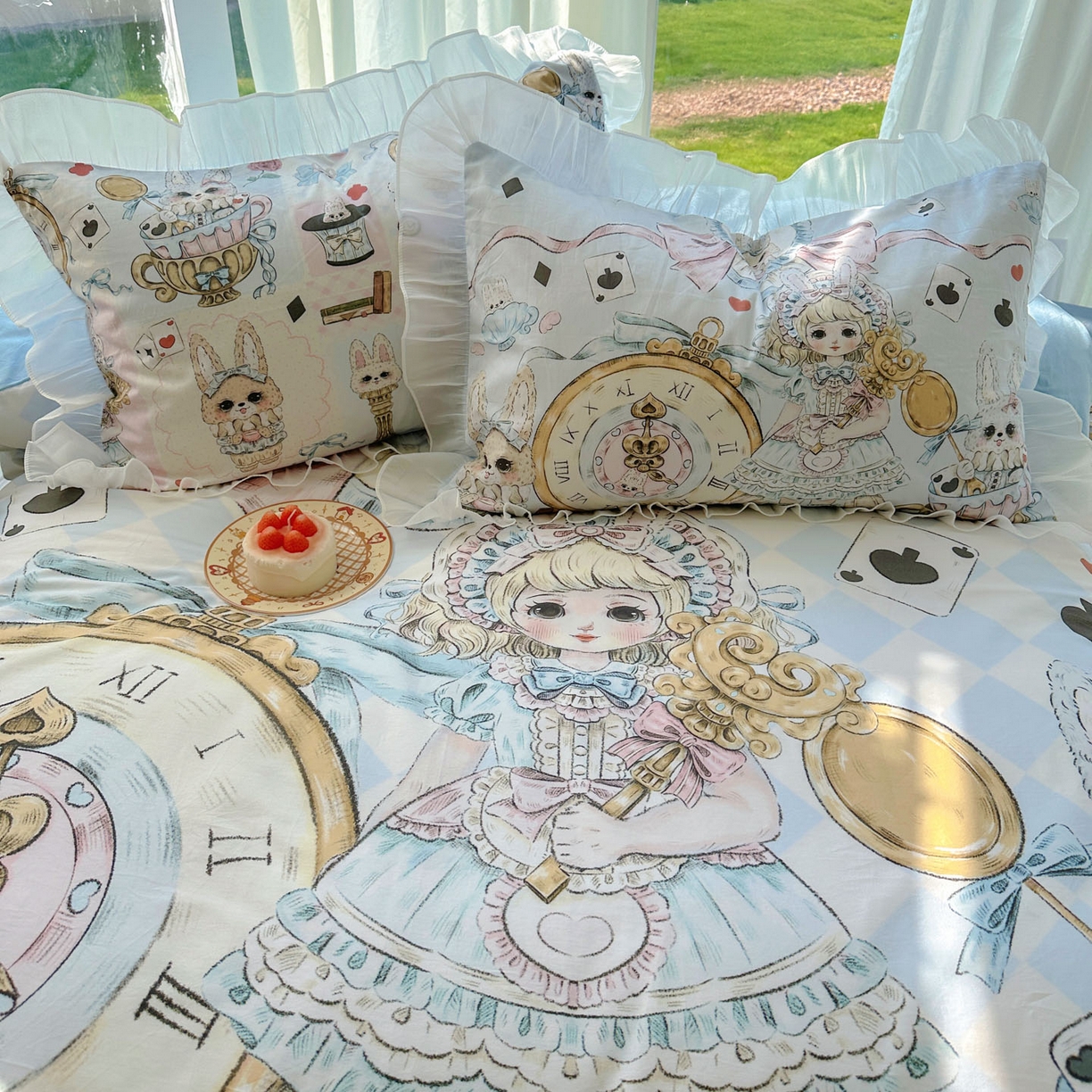 91家纺网 家纺一手货源 找家纺 （总）希诺家居 2025新款纯棉洛丽塔风花边韩版萝莉风奶油风可爱卡通全棉四件套