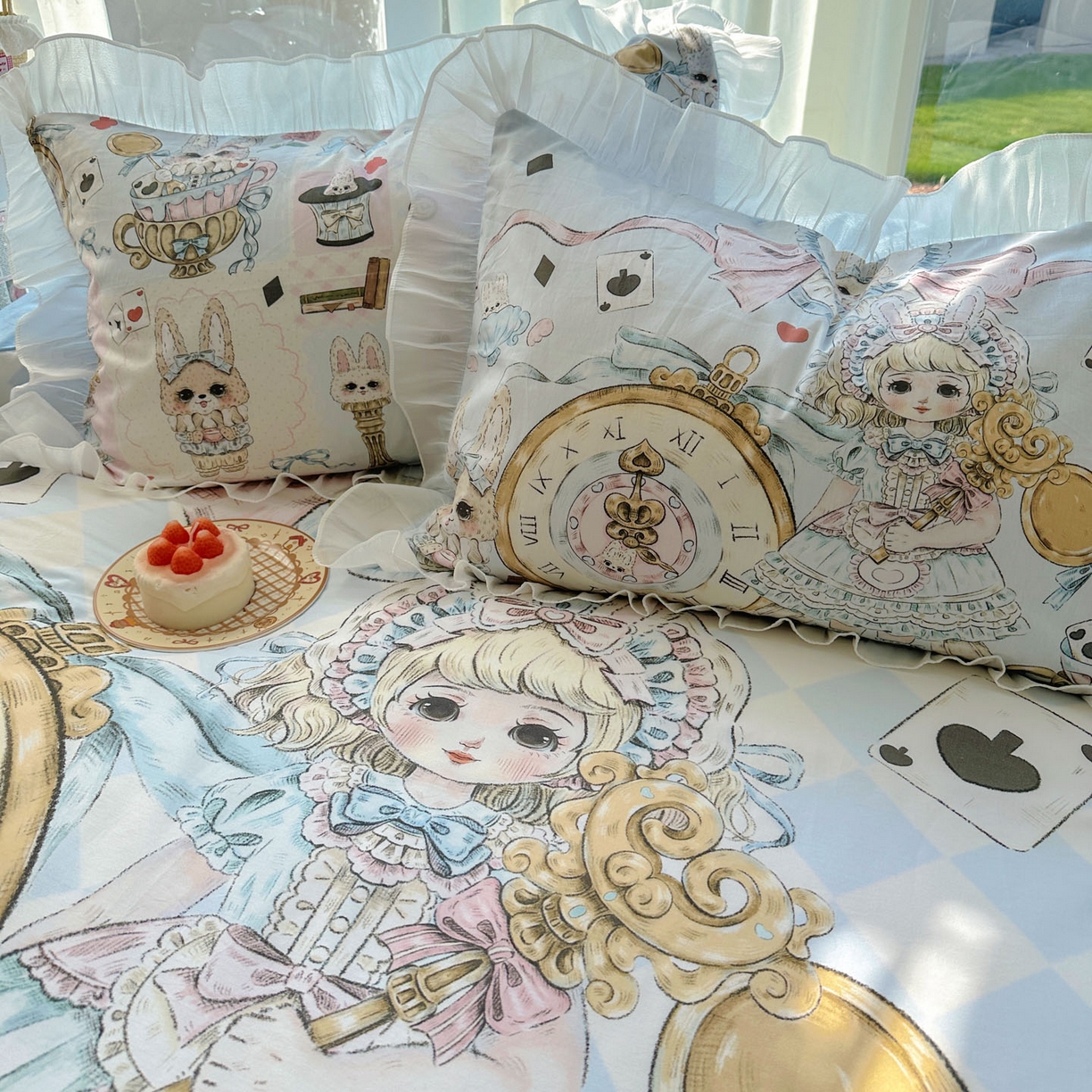 91家纺网 家纺一手货源 找家纺 （总）希诺家居 2025新款纯棉洛丽塔风花边韩版萝莉风奶油风可爱卡通全棉四件套