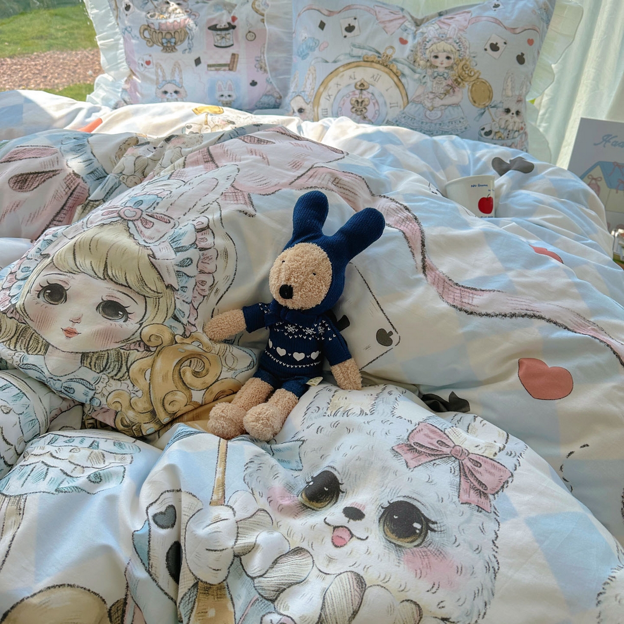 91家纺网 家纺一手货源 找家纺 （总）希诺家居 2025新款纯棉洛丽塔风花边韩版萝莉风奶油风可爱卡通全棉四件套