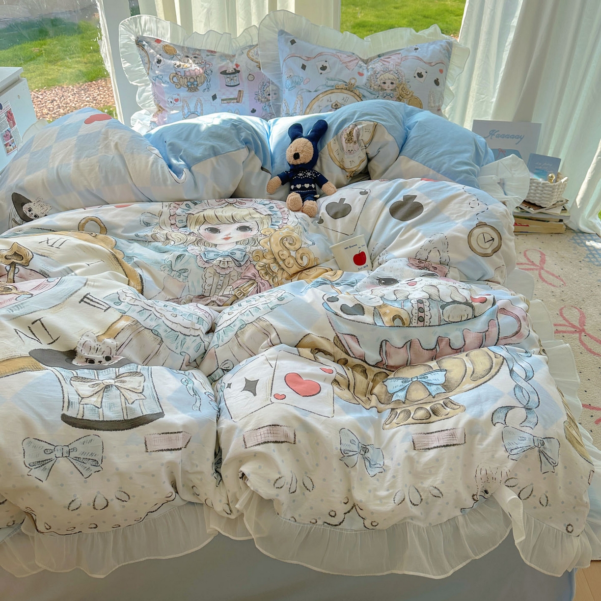 91家纺网 家纺一手货源 找家纺 （总）希诺家居 2025新款纯棉洛丽塔风花边韩版萝莉风奶油风可爱卡通全棉四件套