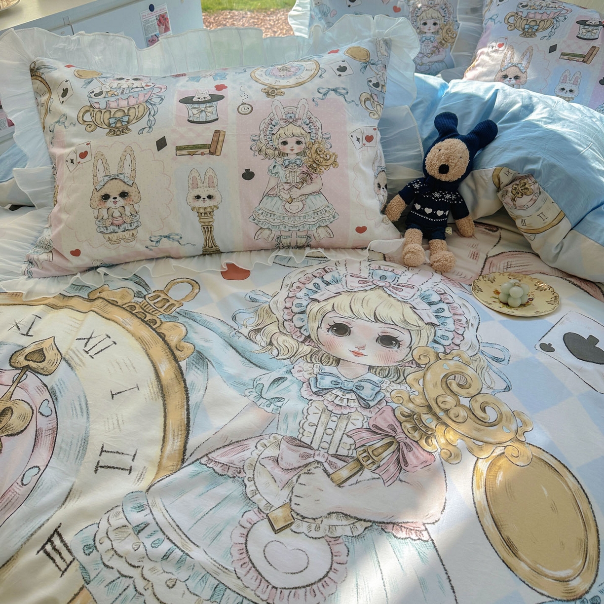 91家纺网 家纺一手货源 找家纺 希诺家居 2025新款纯棉洛丽塔风花边韩版萝莉风奶油风可爱卡通全棉四件套 爱丽丝