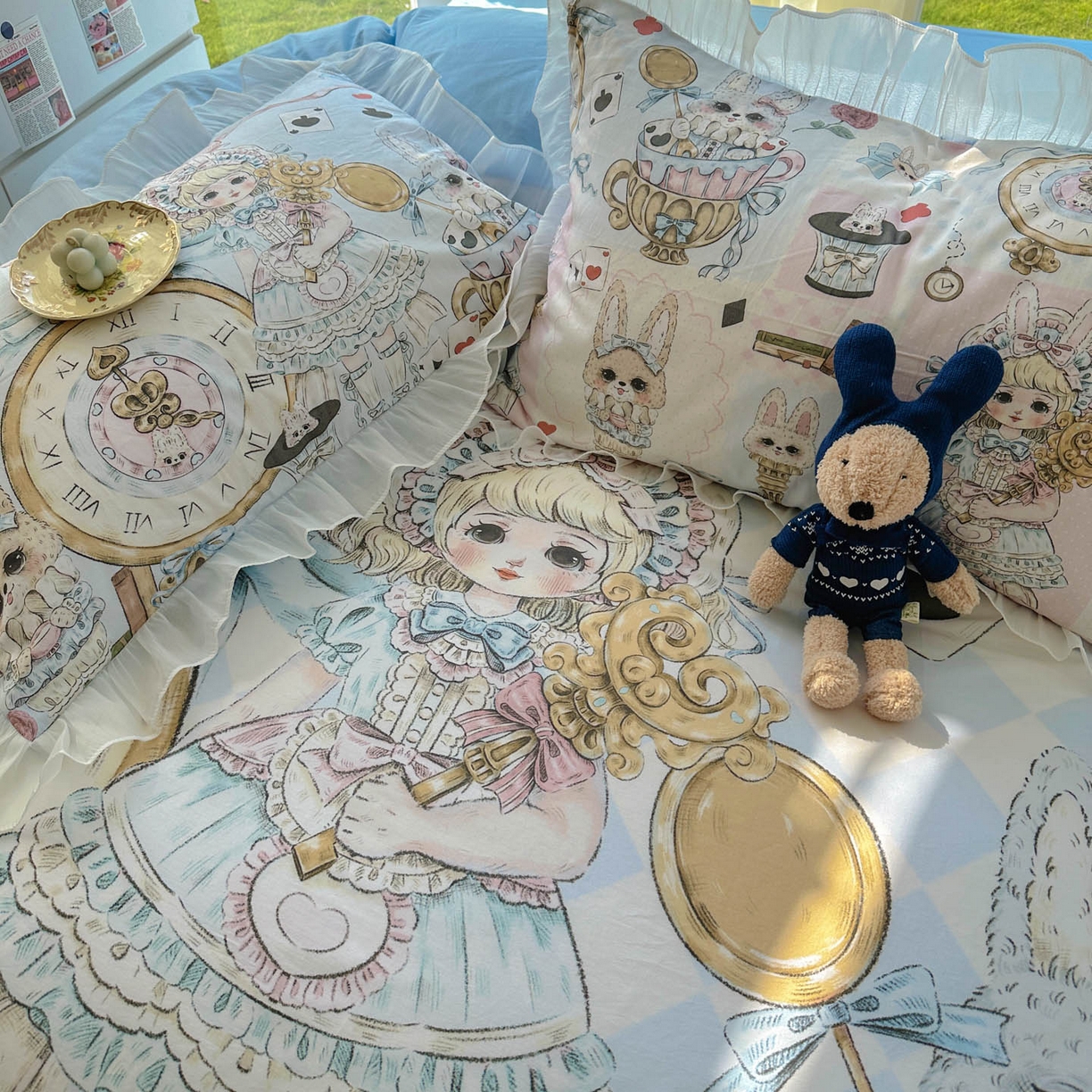 91家纺网 家纺一手货源 找家纺 希诺家居 2025新款纯棉洛丽塔风花边韩版萝莉风奶油风可爱卡通全棉四件套 爱丽丝