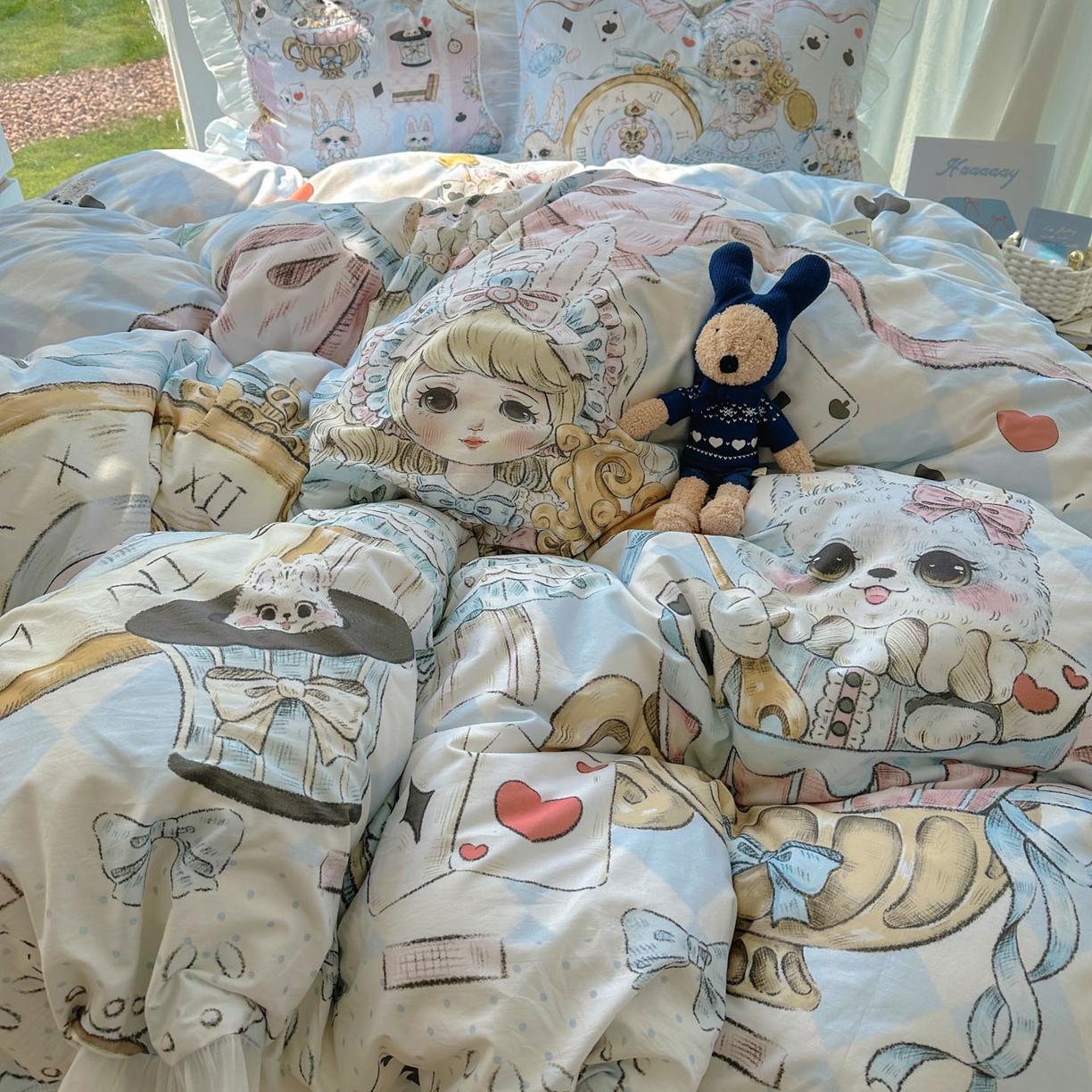 91家纺网 家纺一手货源 找家纺 希诺家居 2025新款纯棉洛丽塔风花边韩版萝莉风奶油风可爱卡通全棉四件套 爱丽丝