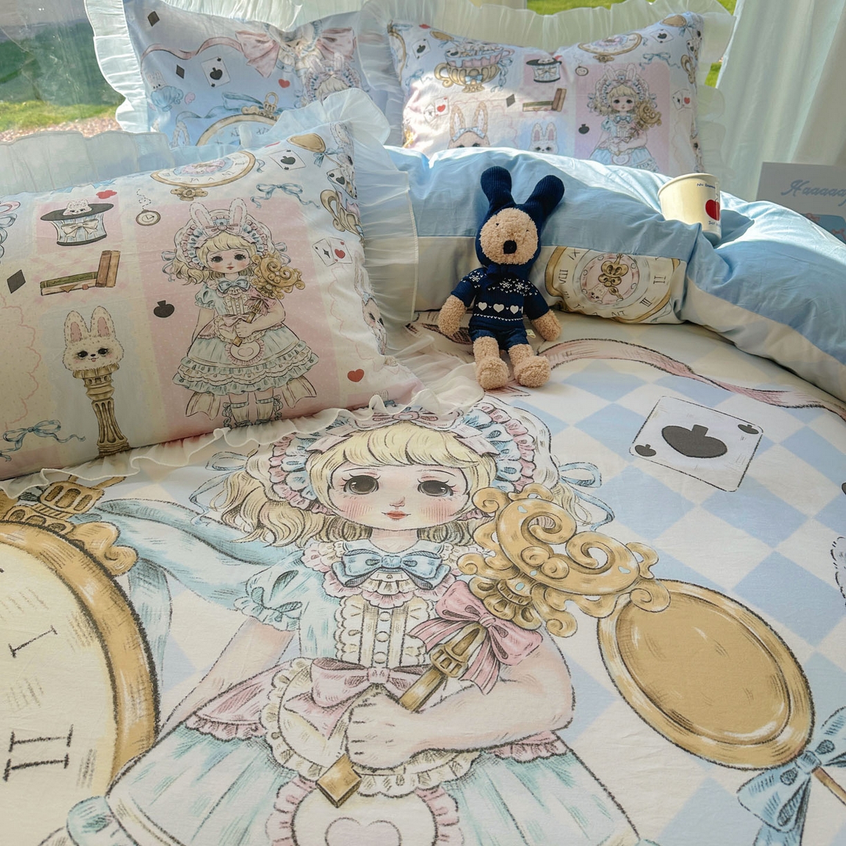 91家纺网 家纺一手货源 找家纺 希诺家居 2025新款纯棉洛丽塔风花边韩版萝莉风奶油风可爱卡通全棉四件套 爱丽丝