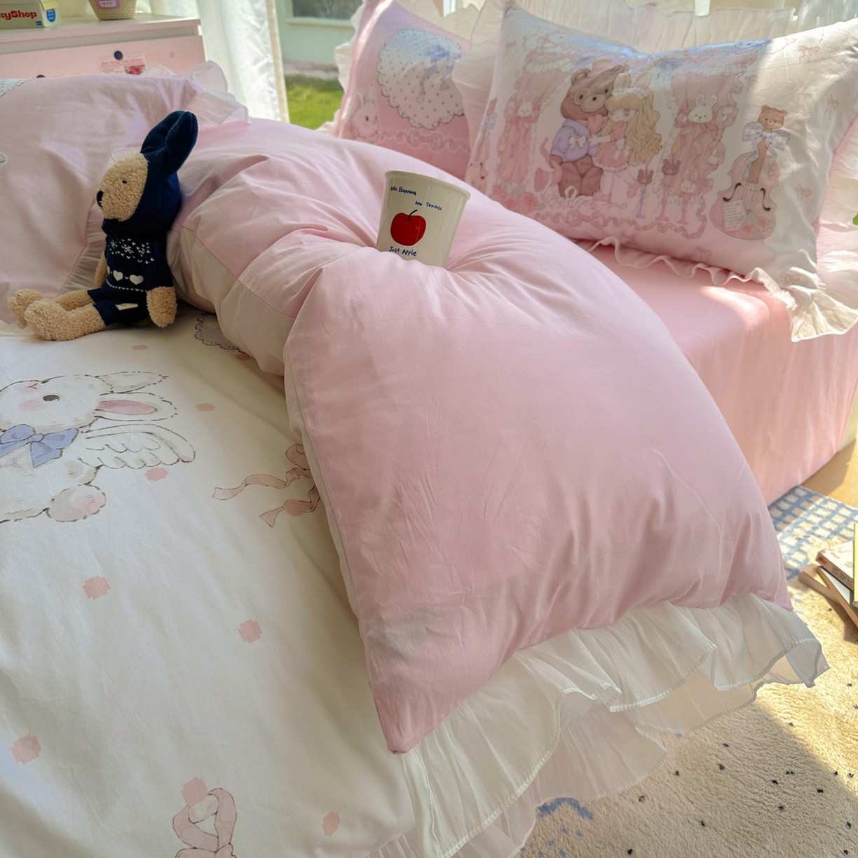 91家纺网 家纺一手货源 找家纺 希诺家居 2025新款纯棉洛丽塔风花边韩版萝莉风奶油风可爱卡通全棉四件套 告白序曲