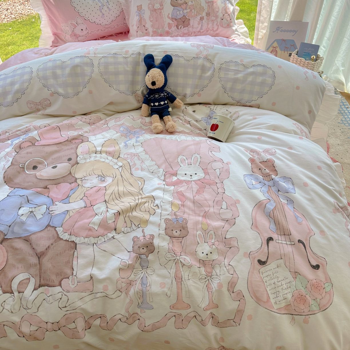 91家纺网 家纺一手货源 找家纺 希诺家居 2025新款纯棉洛丽塔风花边韩版萝莉风奶油风可爱卡通全棉四件套 告白序曲