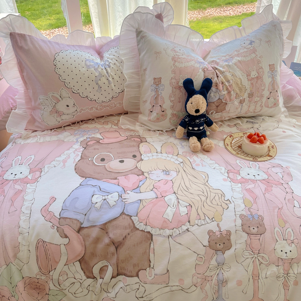 91家纺网 家纺一手货源 找家纺 希诺家居 2025新款纯棉洛丽塔风花边韩版萝莉风奶油风可爱卡通全棉四件套 告白序曲