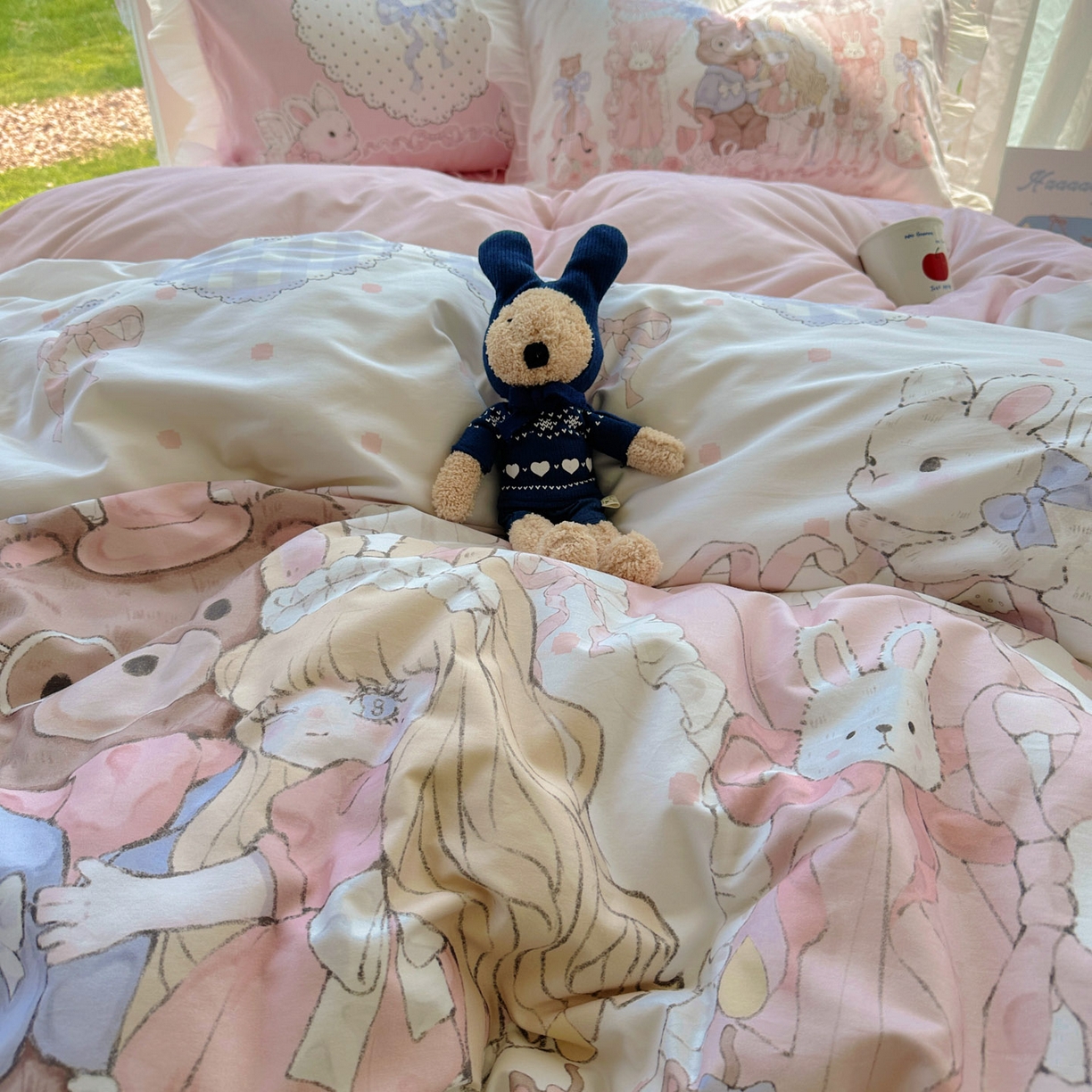 91家纺网 家纺一手货源 找家纺 希诺家居 2025新款纯棉洛丽塔风花边韩版萝莉风奶油风可爱卡通全棉四件套 告白序曲