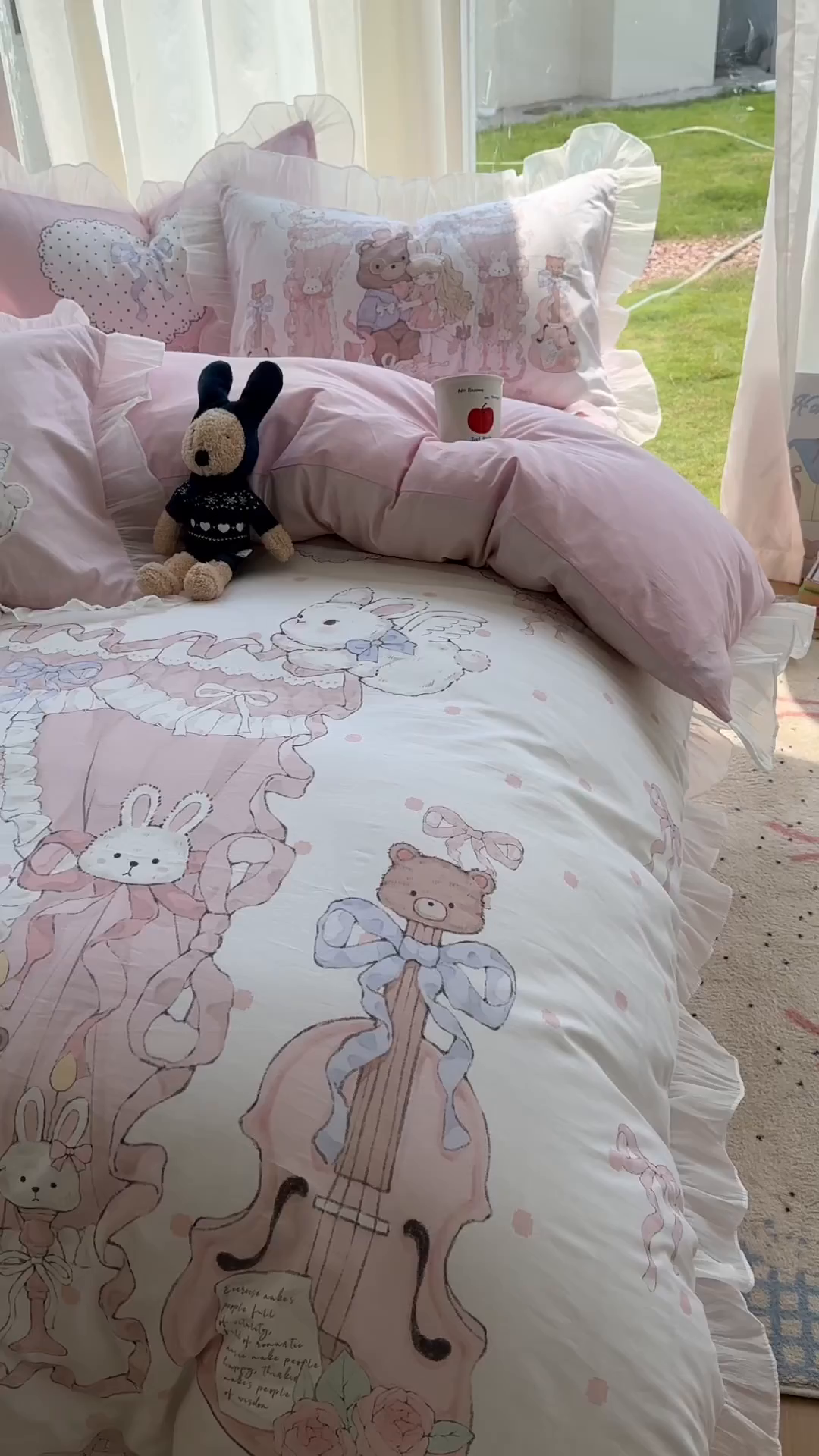 91家纺网 家纺一手货源 找家纺 希诺家居 2025新款纯棉洛丽塔风花边韩版萝莉风奶油风可爱卡通全棉四件套 告白序曲