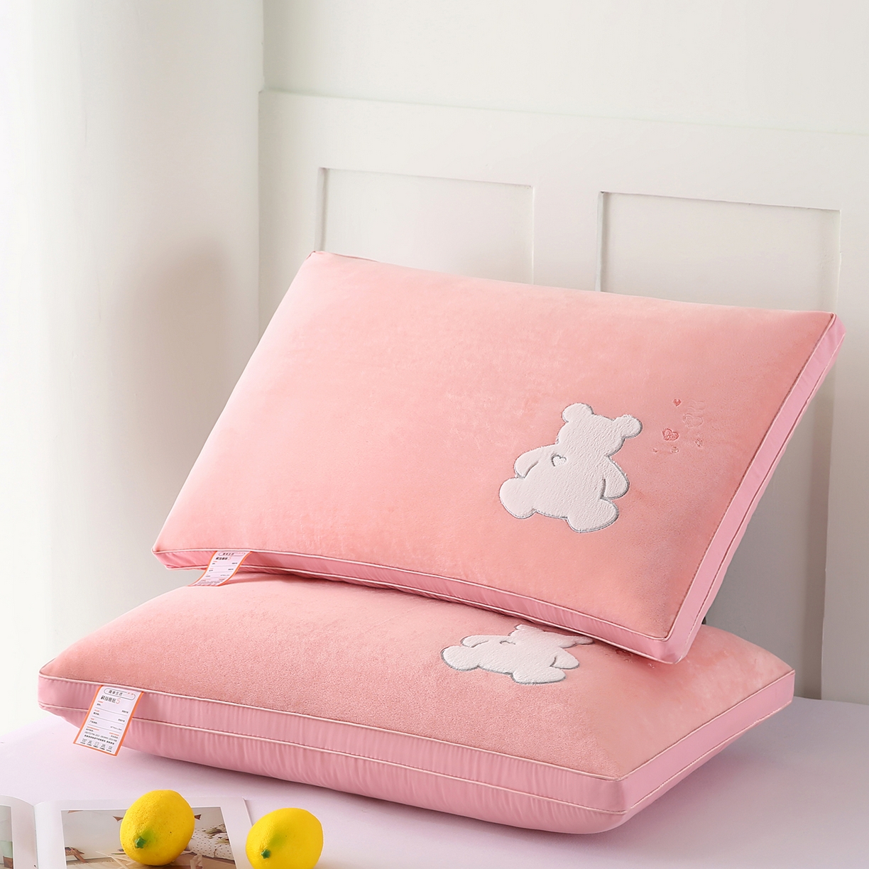 永乐枕芯 2025新款热绒款贴布绣枕头枕芯 小熊-粉玉