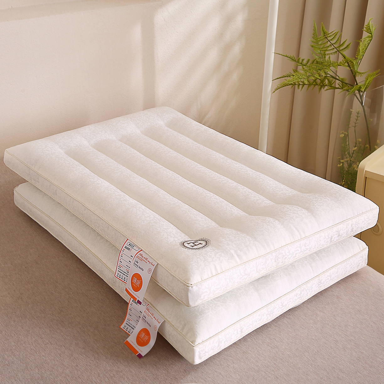 91家纺网 家纺一手货源 找家纺 永乐枕芯 2025新款提花款低枕枕头枕芯 云涧初白