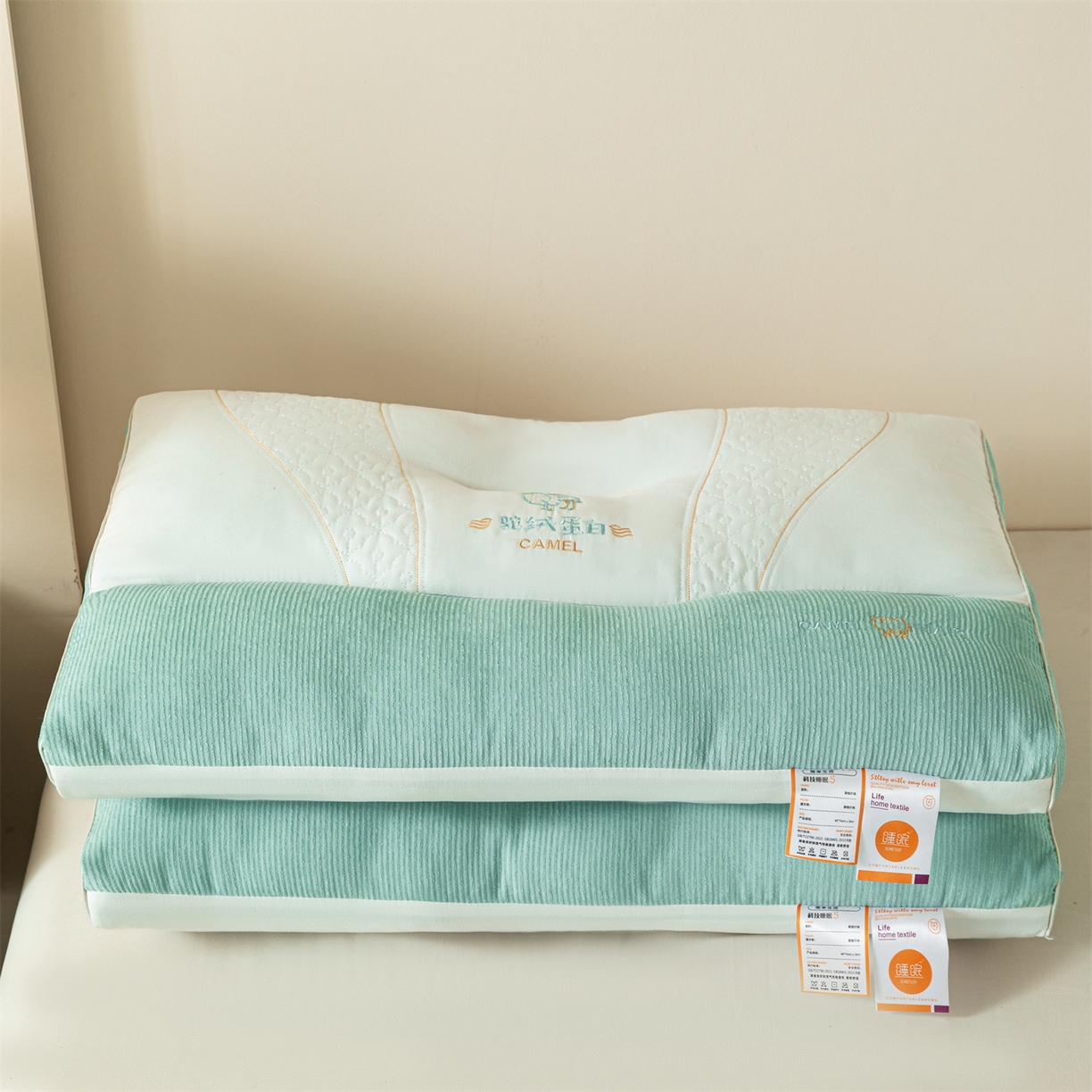 91家纺网 家纺一手货源 找家纺 永乐枕芯 2025新款驼绒蛋白枕枕头枕芯 绿色