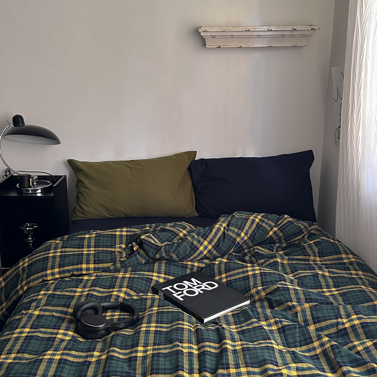 柚可家居 2026新款色织水洗棉全棉四件套-查尔斯诗集（券后标准不低于258元，加大不低于278元）会员-5元 查尔斯诗集（枕套藏蓝+橄榄绿）