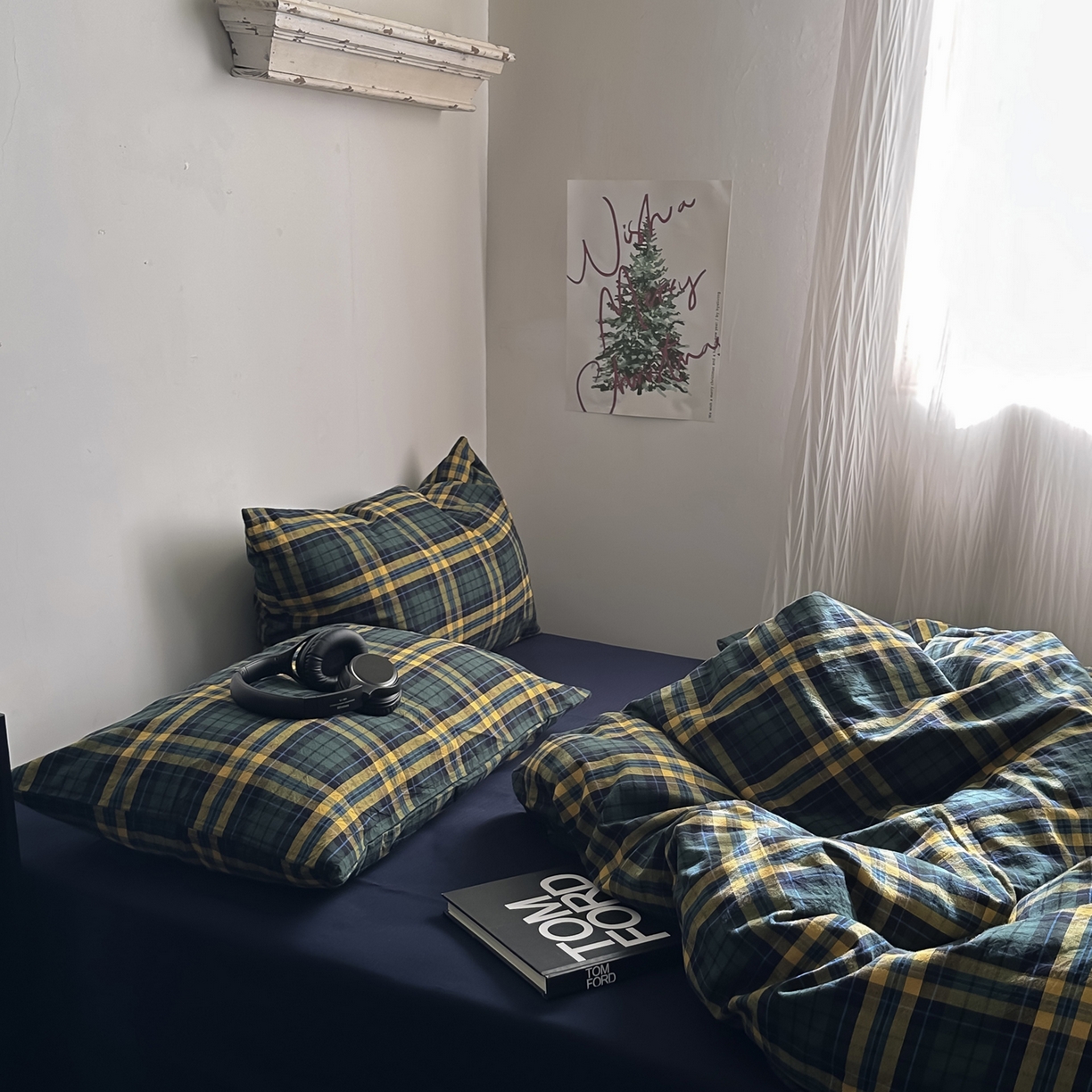 91家纺网 家纺一手货源 找家纺 柚可家居 2026新款色织水洗棉全棉四件套-查尔斯诗集 （券后标准不低于258元，加大不低于278元）会员-5元 查尔斯诗集（枕套格子）