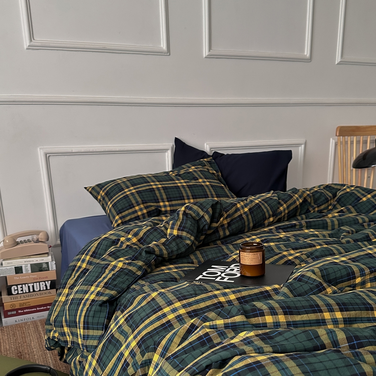 91家纺网 家纺一手货源 找家纺 柚可家居 2026新款色织水洗棉全棉四件套-鹿岛屋（券后标准不低于258元，加大不低于278元）会员-5元 鹿岛屋（枕套格子+藏蓝）