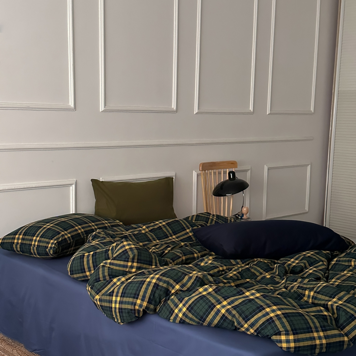 91家纺网 家纺一手货源 找家纺 柚可家居 2026新款色织水洗棉全棉四件套-鹿岛屋（券后标准不低于258元，加大不低于278元）会员-5元 鹿岛屋（枕套格子+橄榄绿）