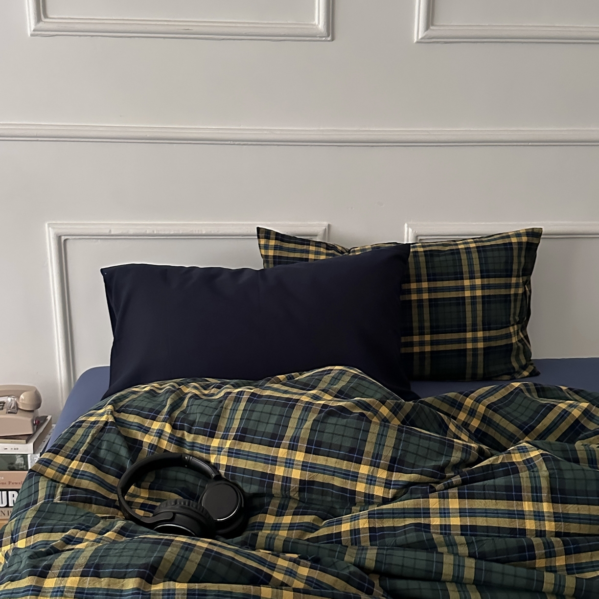 柚可家居 2026新款色织水洗棉全棉四件套-鹿岛屋（券后标准不低于258元，加大不低于278元）会员-5元 鹿岛屋（枕套格子+藏蓝）