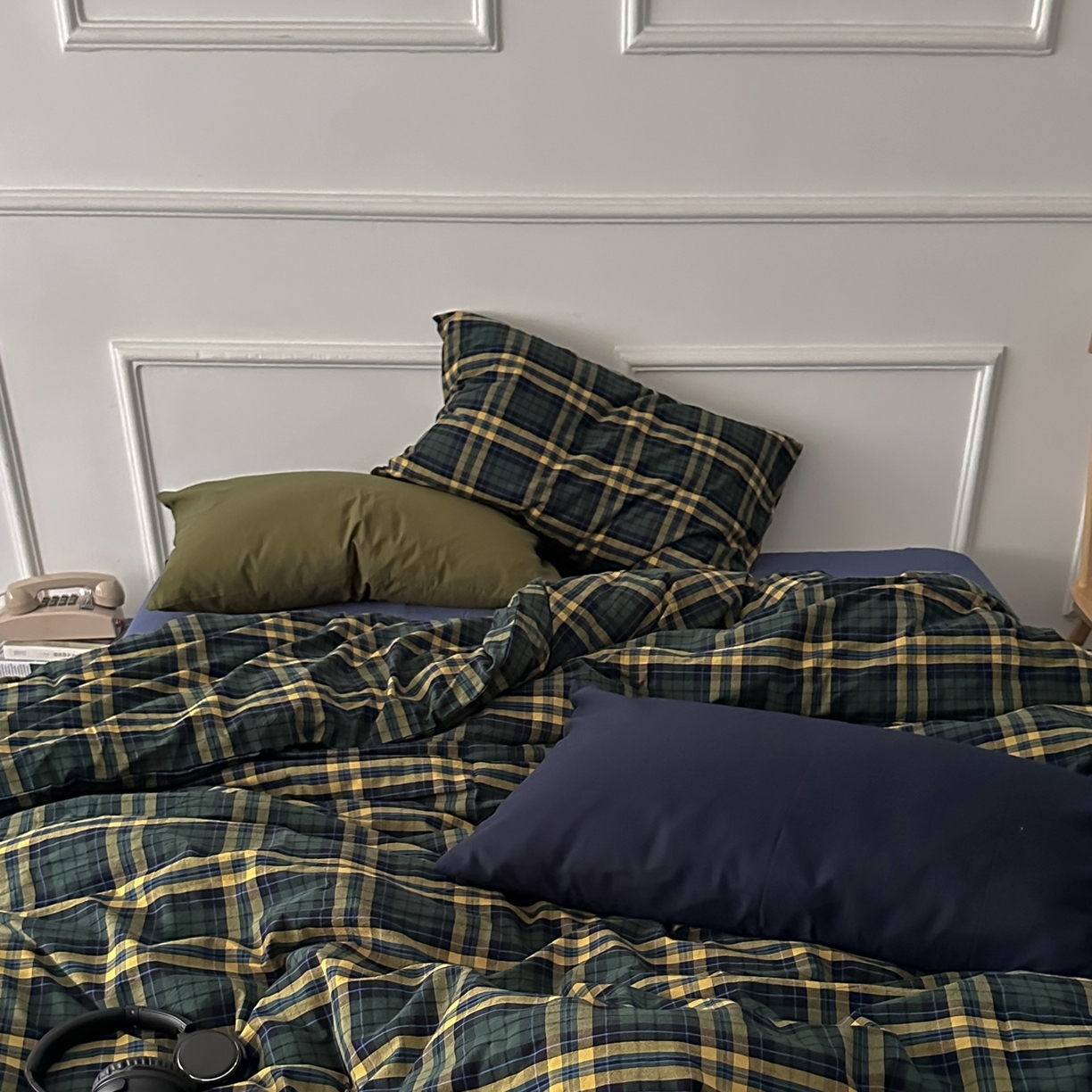 91家纺网 家纺一手货源 找家纺 柚可家居 2026新款色织水洗棉全棉四件套-鹿岛屋（券后标准不低于258元，加大不低于278元）会员-5元 鹿岛屋（枕套格子+橄榄绿）