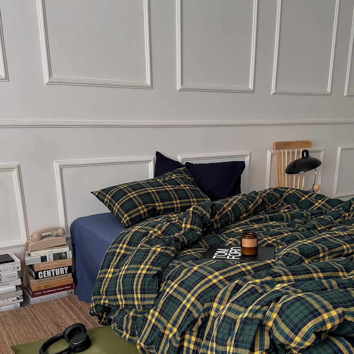 91家纺网 家纺一手货源 找家纺 柚可家居 2026新款色织水洗棉全棉四件套-鹿岛屋（券后标准不低于258元，加大不低于278元）会员-5元 鹿岛屋（枕套格子+藏蓝）