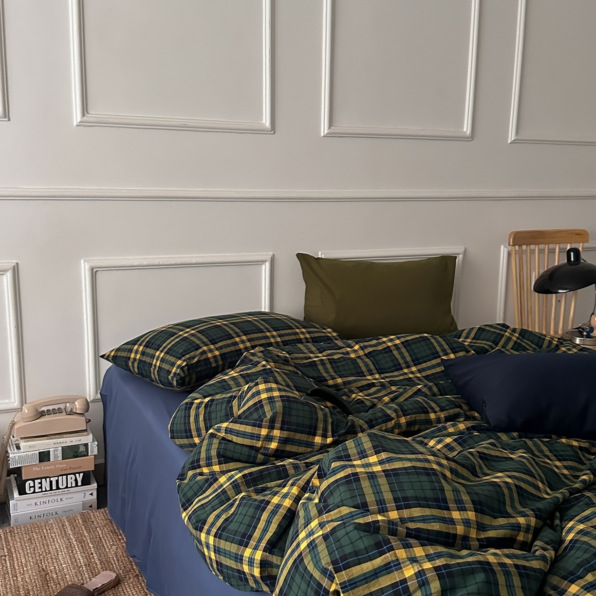 91家纺网 家纺一手货源 找家纺 柚可家居 2026新款色织水洗棉全棉四件套-鹿岛屋（券后标准不低于258元，加大不低于278元）会员-5元 鹿岛屋（枕套格子+橄榄绿）