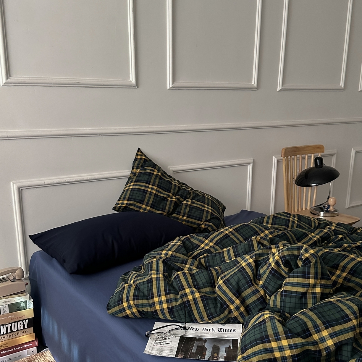 91家纺网 家纺一手货源 找家纺 柚可家居 2026新款色织水洗棉全棉四件套-鹿岛屋（券后标准不低于258元，加大不低于278元）会员-5元 鹿岛屋（枕套格子+藏蓝）