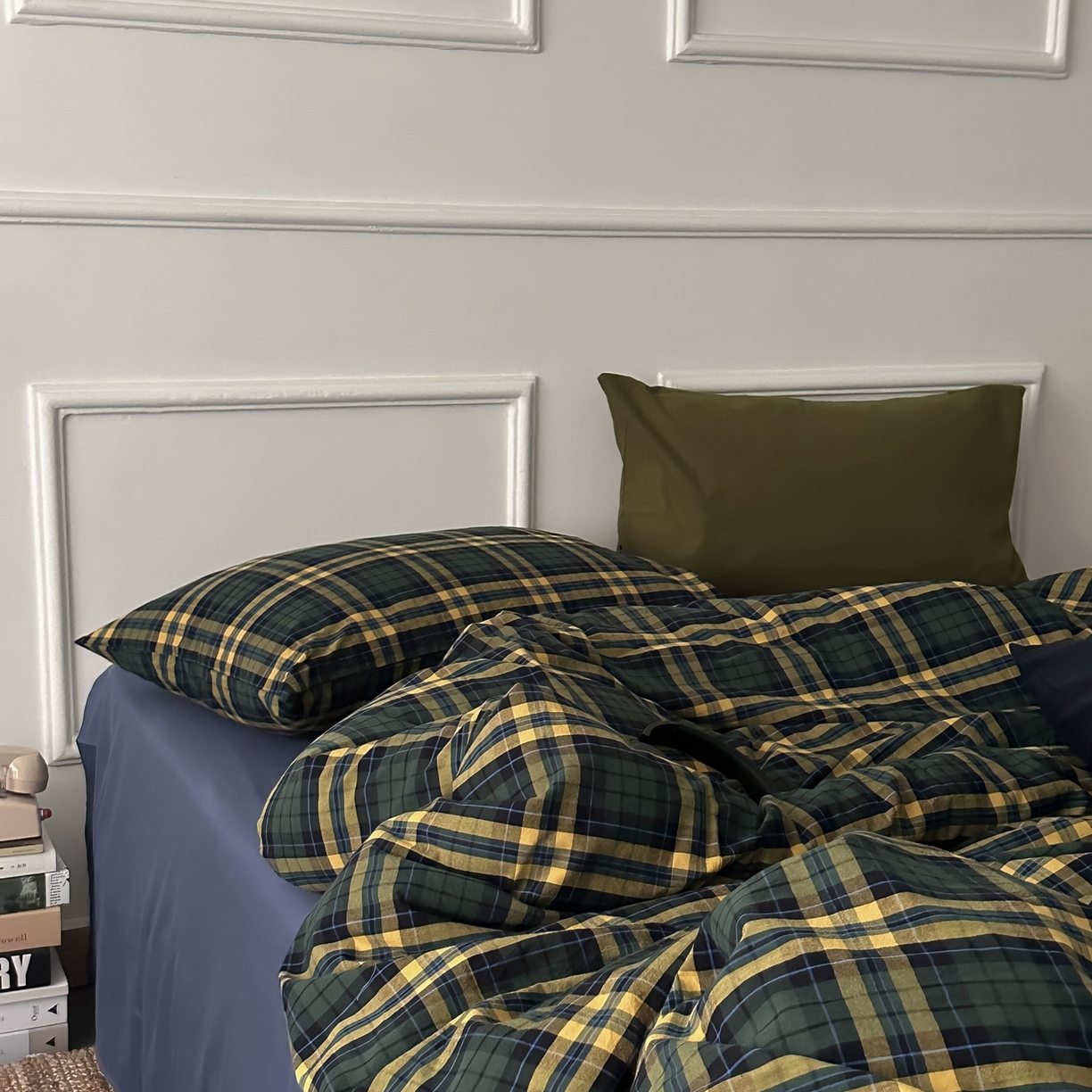 91家纺网 家纺一手货源 找家纺 柚可家居 2026新款色织水洗棉全棉四件套-鹿岛屋（券后标准不低于258元，加大不低于278元）会员-5元 鹿岛屋（枕套格子+橄榄绿）