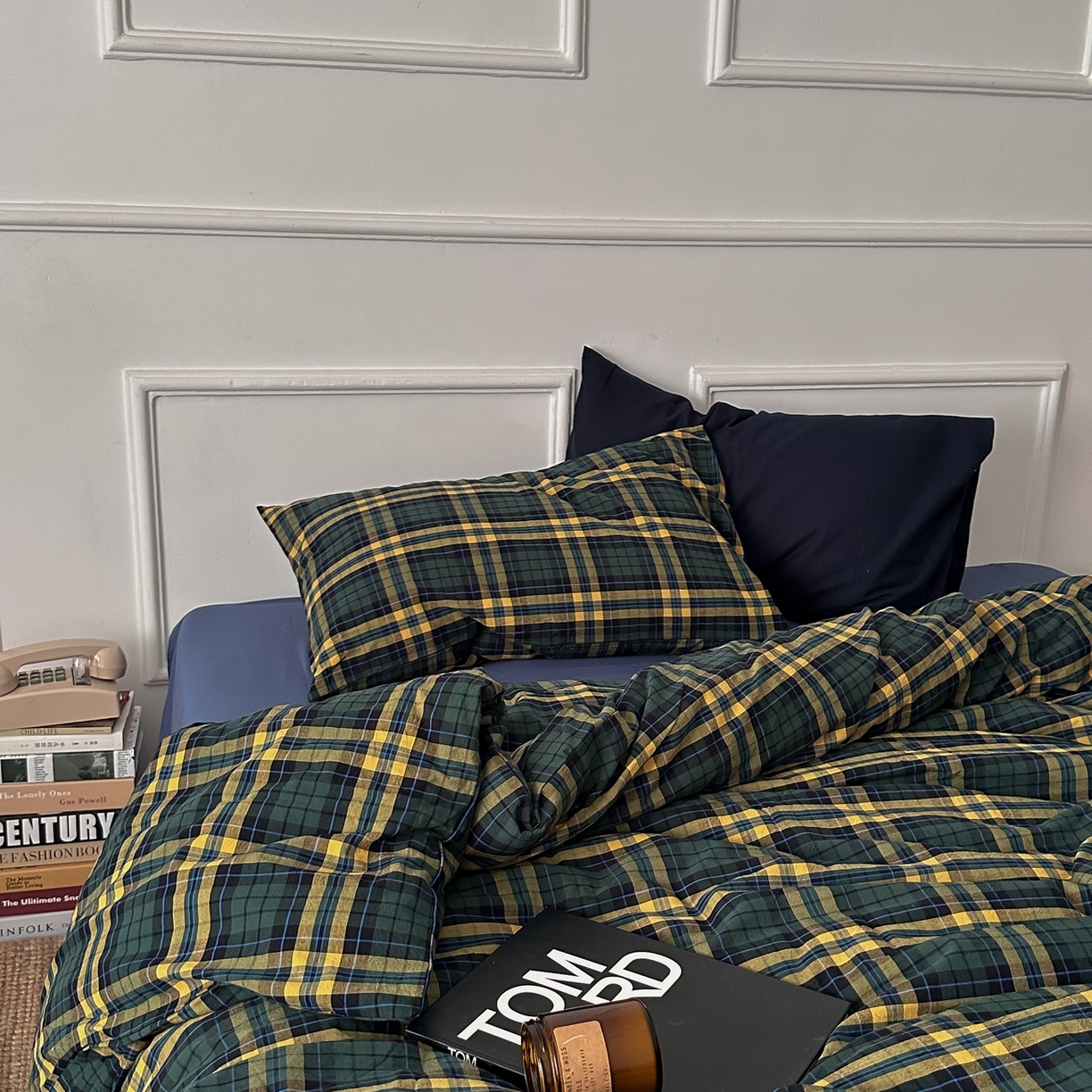 91家纺网 家纺一手货源 找家纺 柚可家居 2026新款色织水洗棉全棉四件套-鹿岛屋（券后标准不低于258元，加大不低于278元）会员-5元 鹿岛屋（枕套格子+藏蓝）