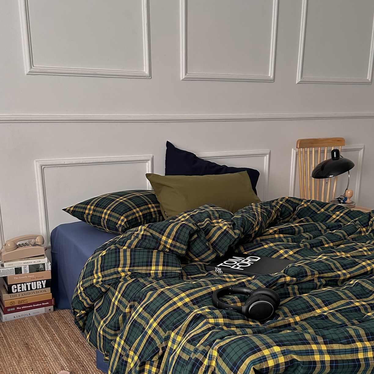 91家纺网 家纺一手货源 找家纺 柚可家居 2026新款色织水洗棉全棉四件套-鹿岛屋（券后标准不低于258元，加大不低于278元）会员-5元 鹿岛屋（枕套格子+橄榄绿）