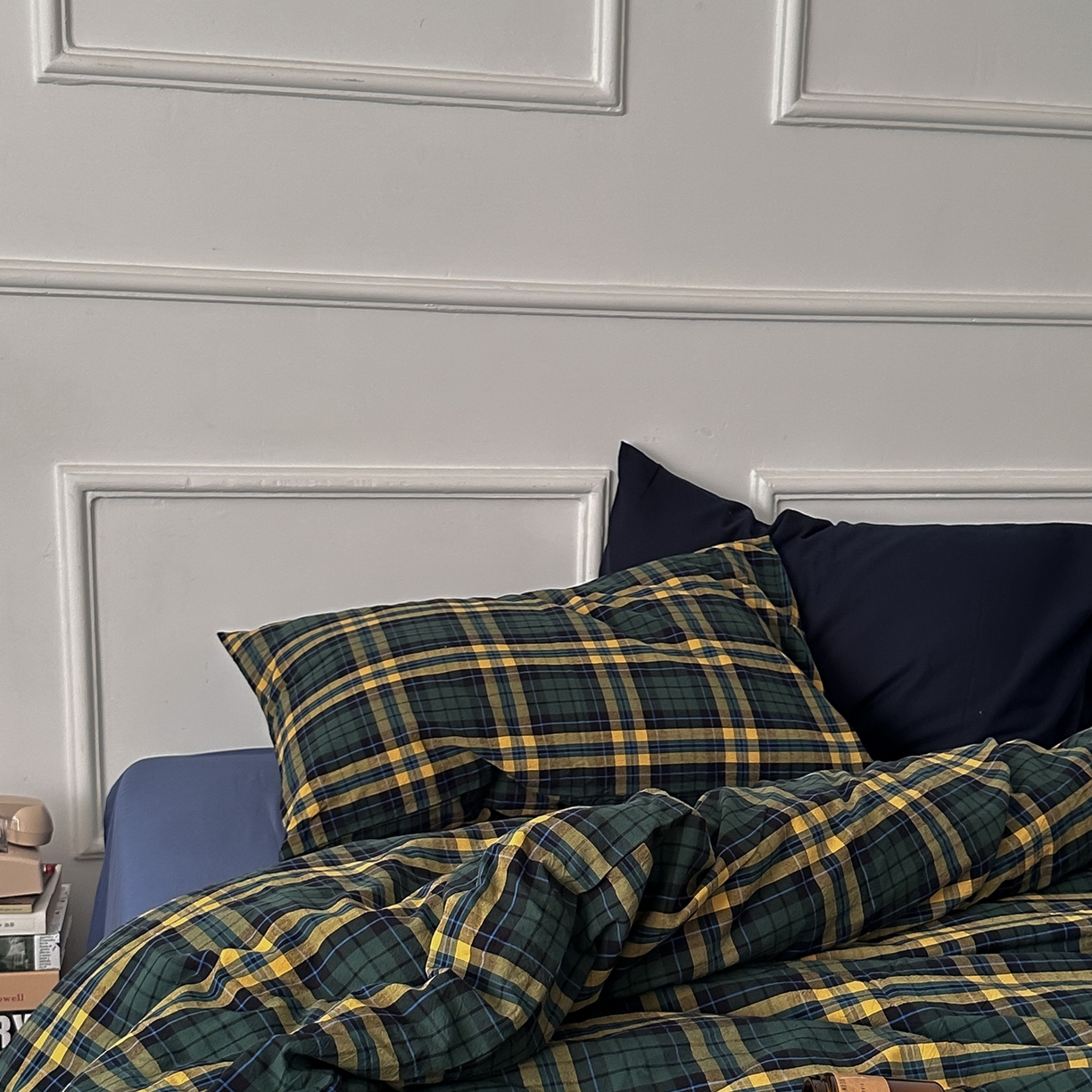 91家纺网 家纺一手货源 找家纺 柚可家居 2026新款色织水洗棉全棉四件套-鹿岛屋（券后标准不低于258元，加大不低于278元）会员-5元 鹿岛屋（枕套格子+藏蓝）