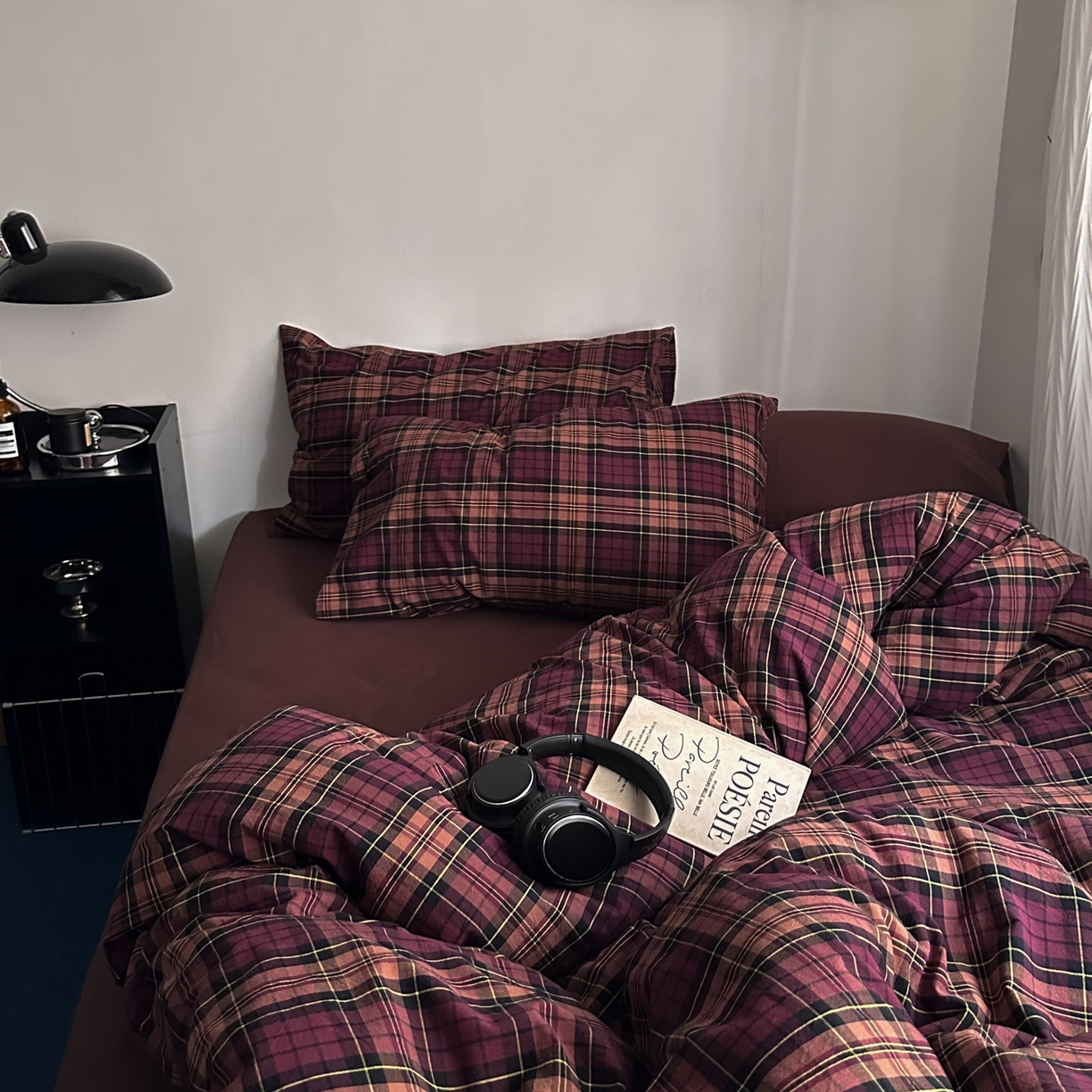 91家纺网 家纺一手货源 找家纺 柚可家居 2026新款色织水洗棉全棉四件套-落日西雅图（券后标准不低于258元，加大不低于278元）会员-5元 落日西雅图（枕套格子）