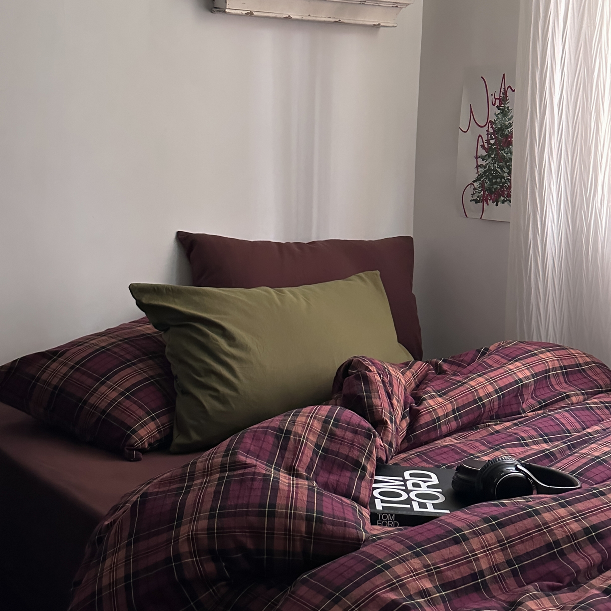 91家纺网 家纺一手货源 找家纺 柚可家居 2026新款色织水洗棉全棉四件套-落日西雅图（券后标准不低于258元，加大不低于278元）会员-5元 落日西雅图（枕套格子+ 橄榄绿）