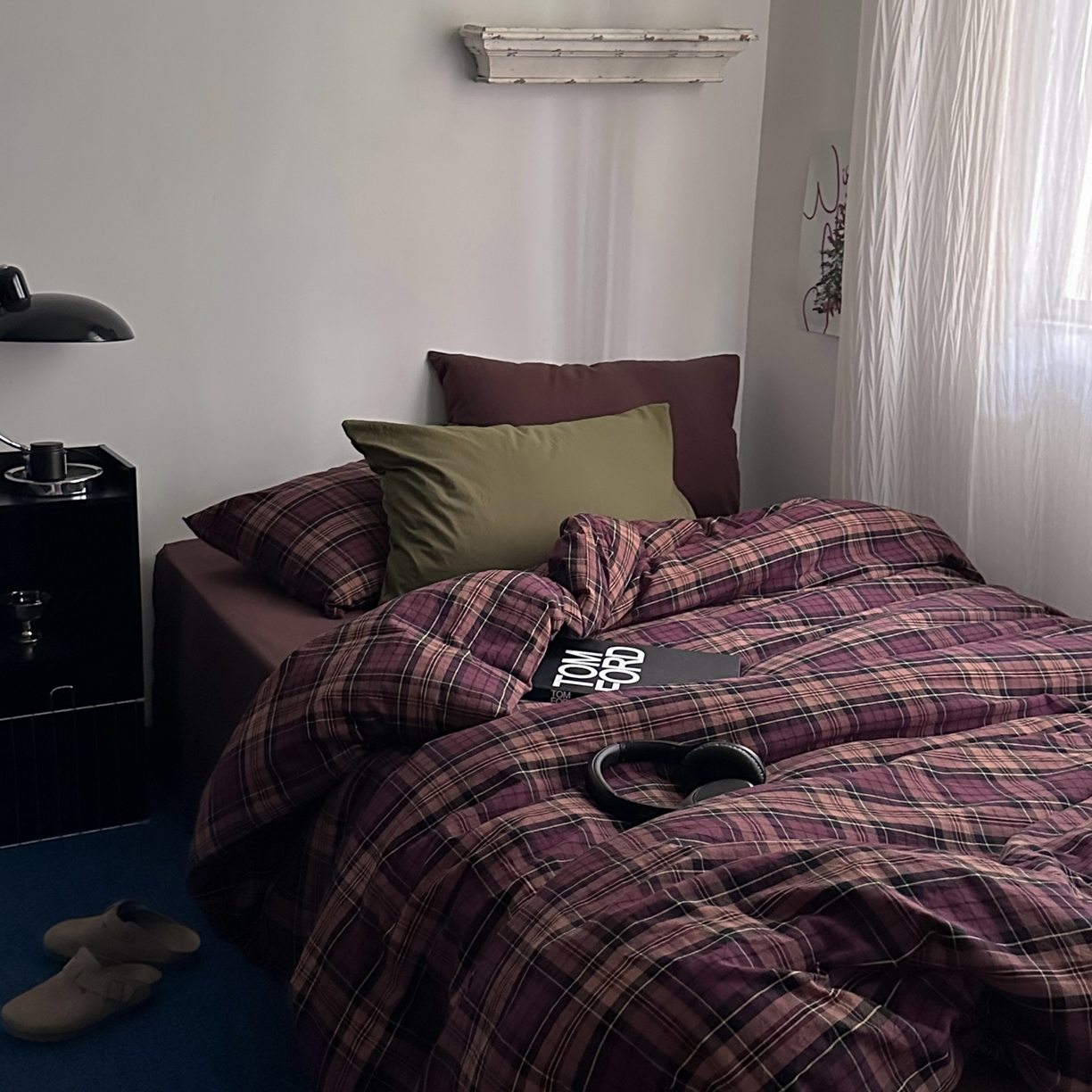 91家纺网 家纺一手货源 找家纺 柚可家居 2026新款色织水洗棉全棉四件套-落日西雅图（券后标准不低于258元，加大不低于278元）会员-5元 落日西雅图（枕套格子+ 橄榄绿）