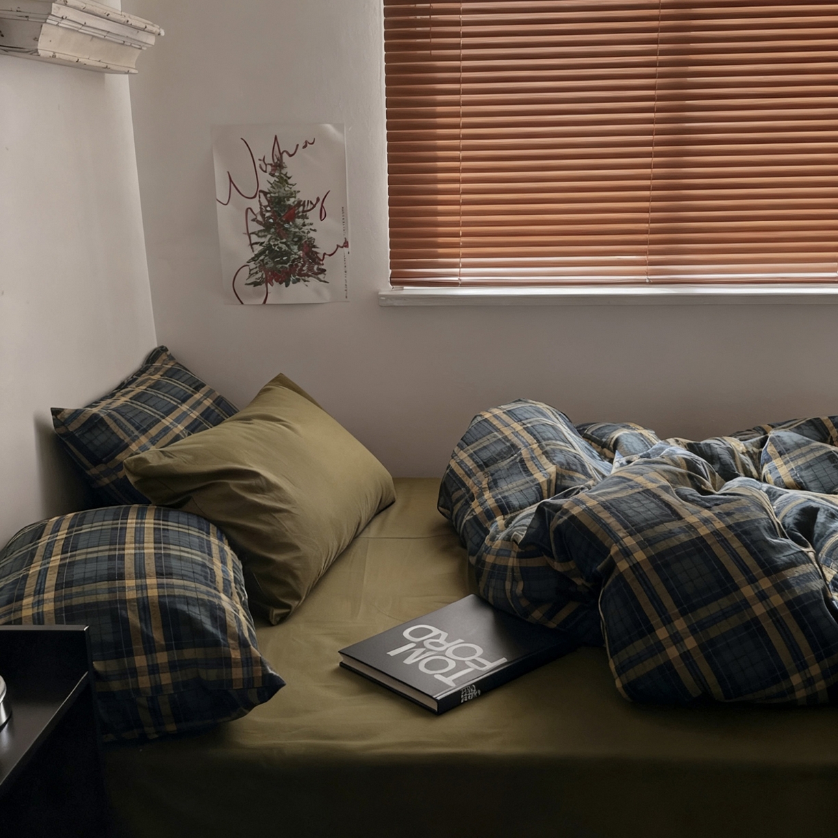 91家纺网 家纺一手货源 找家纺 柚可家居 2026新款色织水洗棉全棉四件套-弥生树（券后标准不低于258元，加大不低于278元）会员-5元 弥生树（枕套格子+橄榄绿）