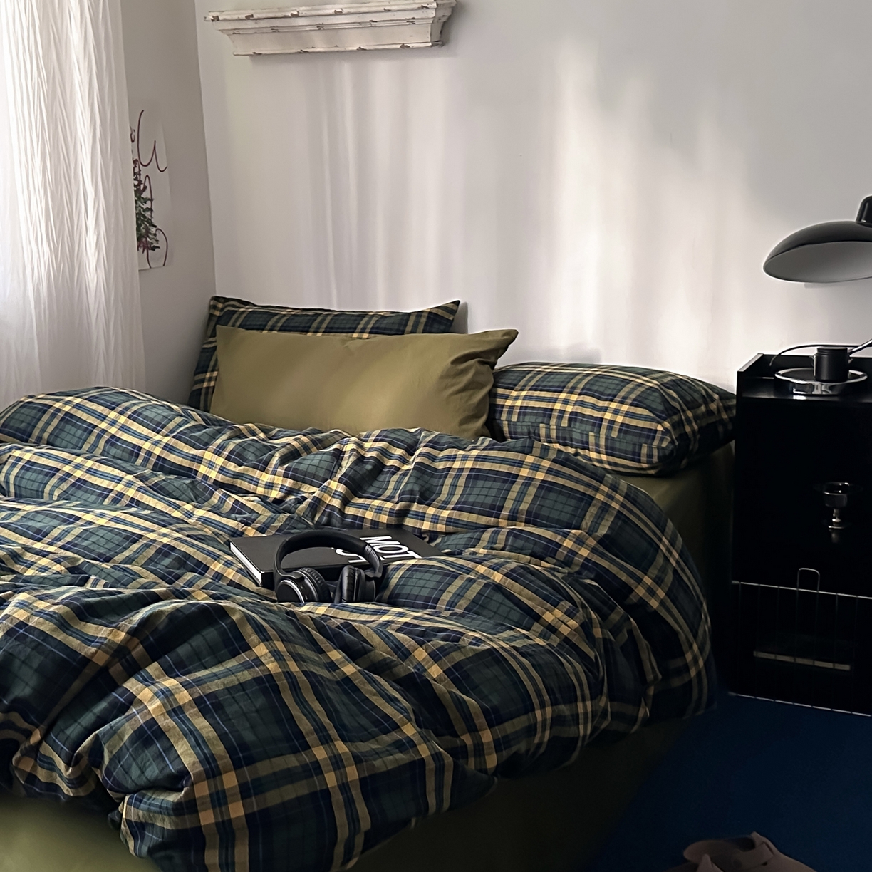 91家纺网 家纺一手货源 找家纺 柚可家居 2026新款色织水洗棉全棉四件套-弥生树（券后标准不低于258元，加大不低于278元）会员-5元 弥生树（枕套格子+橄榄绿）