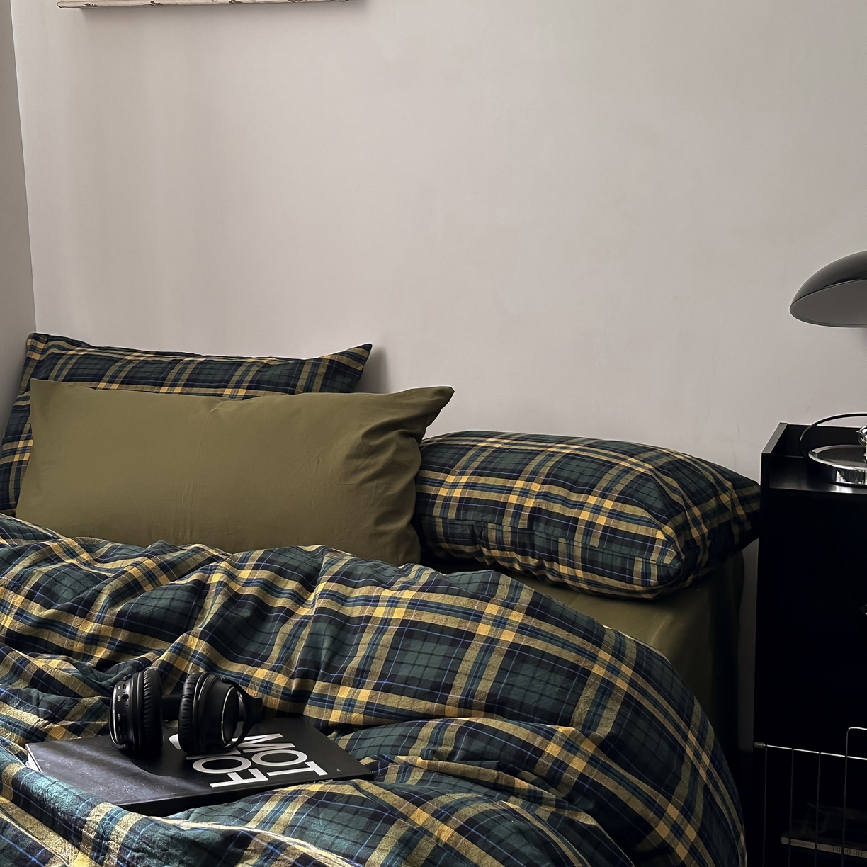 91家纺网 家纺一手货源 找家纺 柚可家居 2026新款色织水洗棉全棉四件套-弥生树（券后标准不低于258元，加大不低于278元）会员-5元 弥生树（枕套格子+橄榄绿）