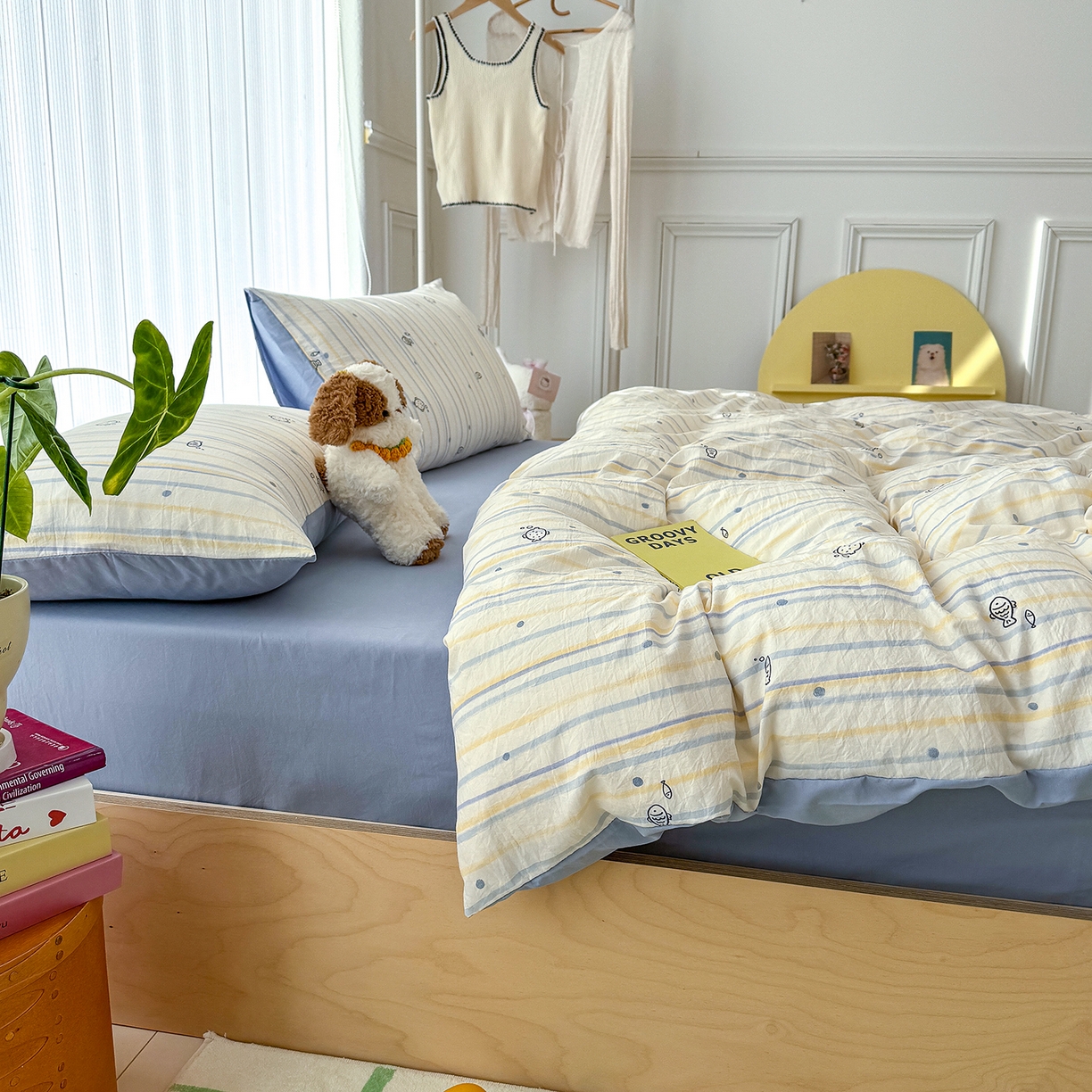 91家纺网 家纺一手货源 找家纺 竹合家纺 2026新款春款A类古法水洗仿棉云感棉小布袋四件套 海洋世界