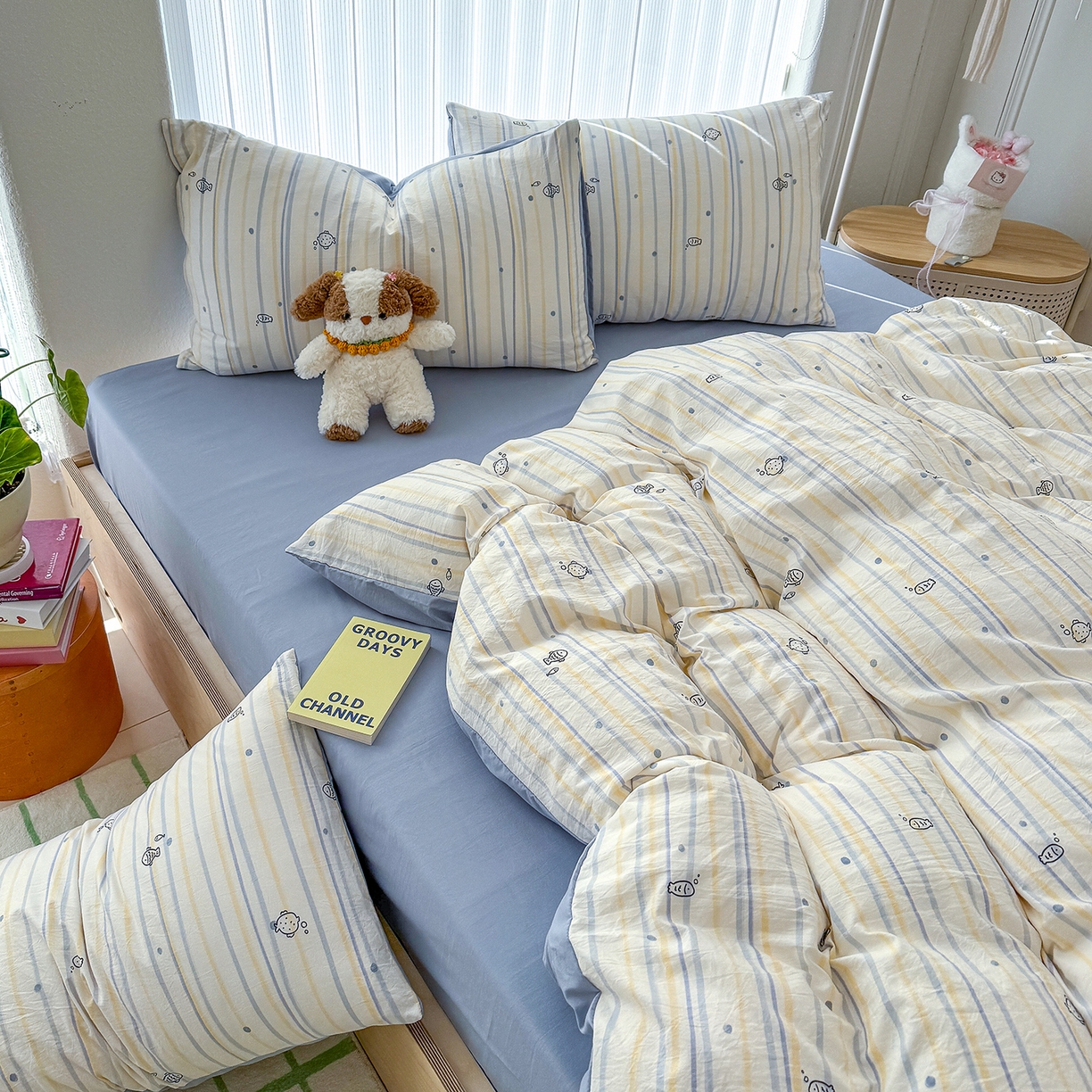 91家纺网 家纺一手货源 找家纺 竹合家纺 2026新款春款A类古法水洗仿棉云感棉小布袋四件套 海洋世界